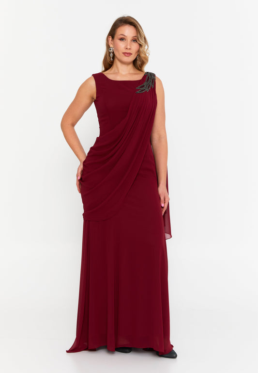 Sleeveless Maxi Viscose Column Plus Size Wedding Guest Dress Burgundy - Unit Price: 125$