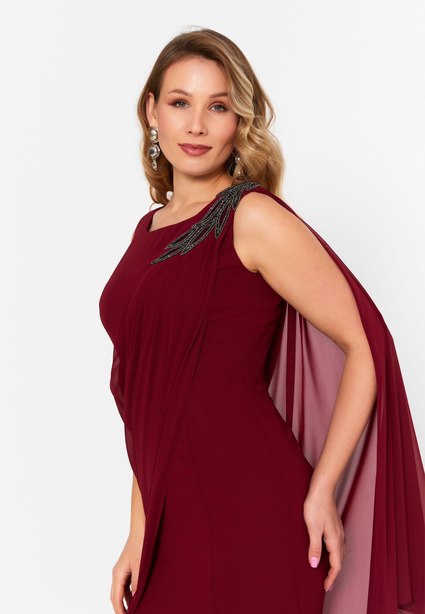 Sleeveless Maxi Viscose Column Plus Size Wedding Guest Dress Burgundy - Unit Price: 125$