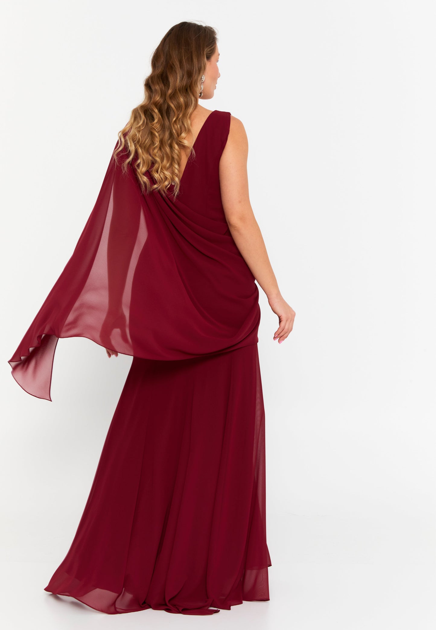 Sleeveless Maxi Viscose Column Plus Size Wedding Guest Dress Burgundy - Unit Price: 125$