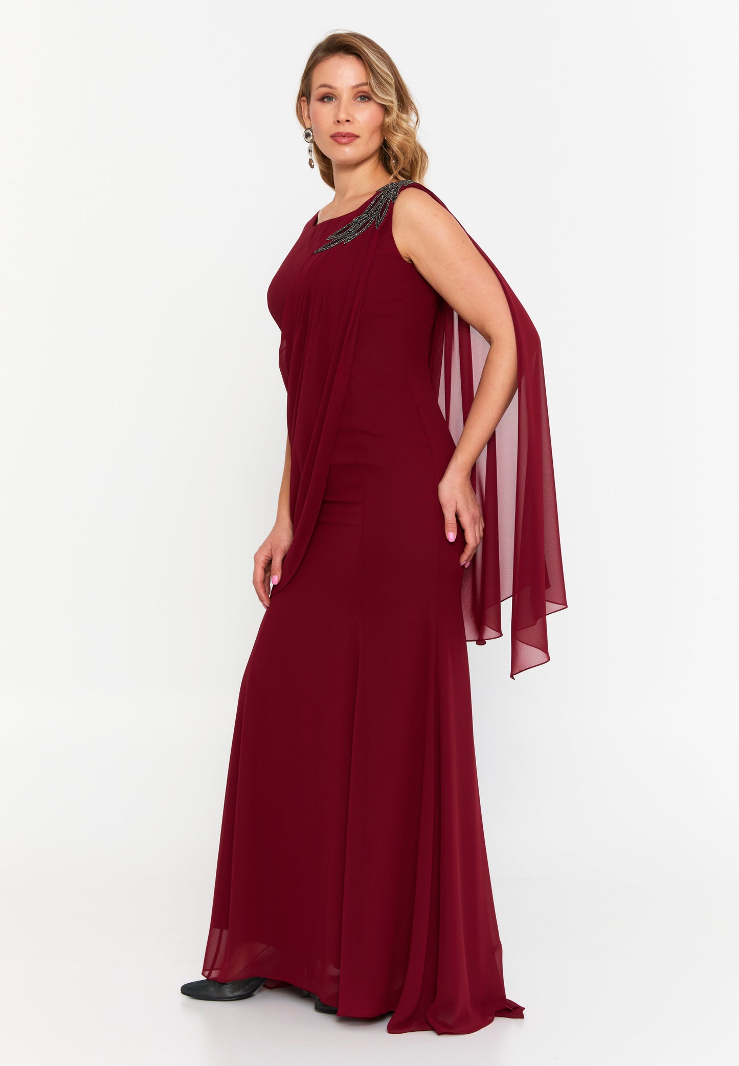 Sleeveless Maxi Viscose Column Plus Size Wedding Guest Dress Burgundy - Unit Price: 125$