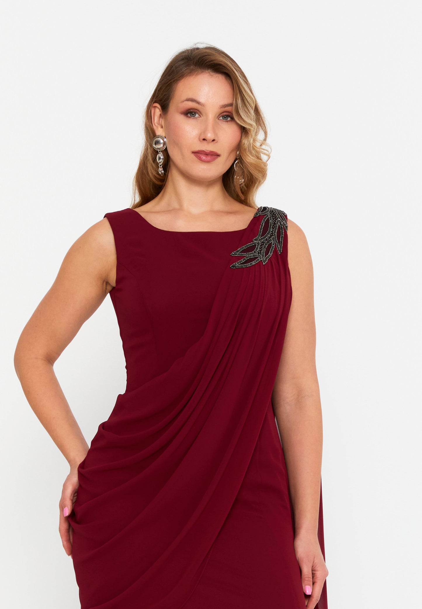 Sleeveless Maxi Viscose Column Plus Size Wedding Guest Dress Burgundy - Unit Price: 125$