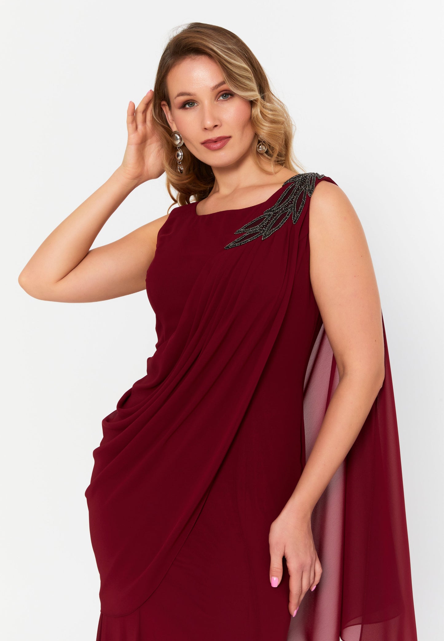 Sleeveless Maxi Viscose Column Plus Size Wedding Guest Dress Burgundy - Unit Price: 125$