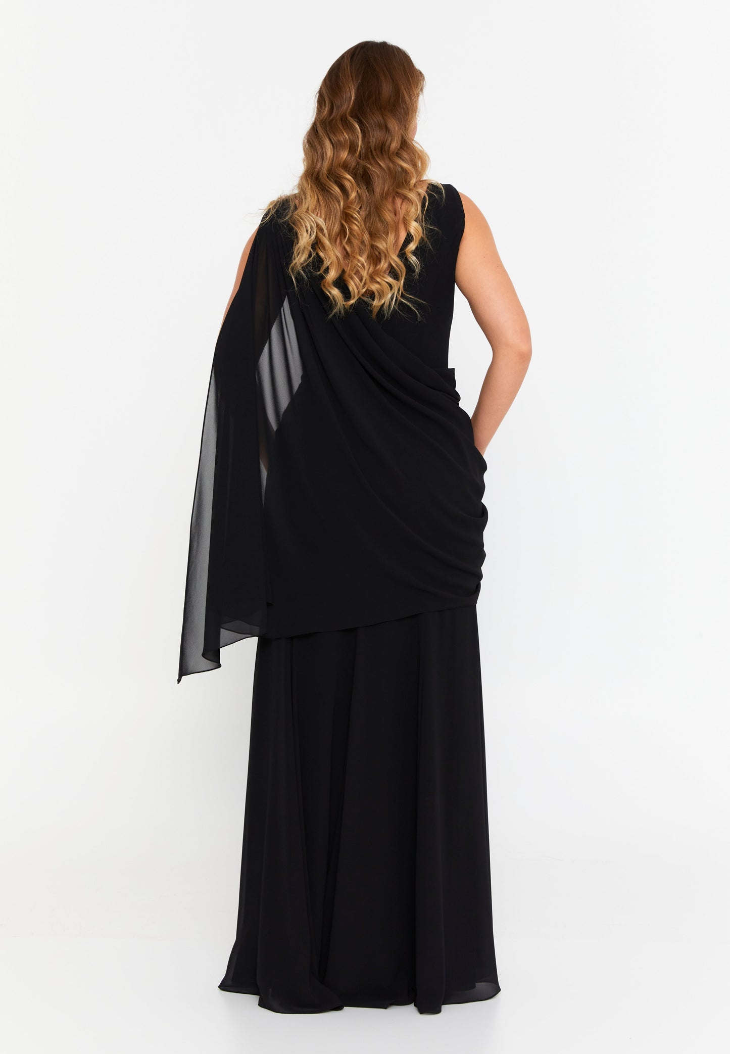 Sleeveless Maxi Viscose Column Plus Size Wedding Guest Dress Black - Unit Price: 125$