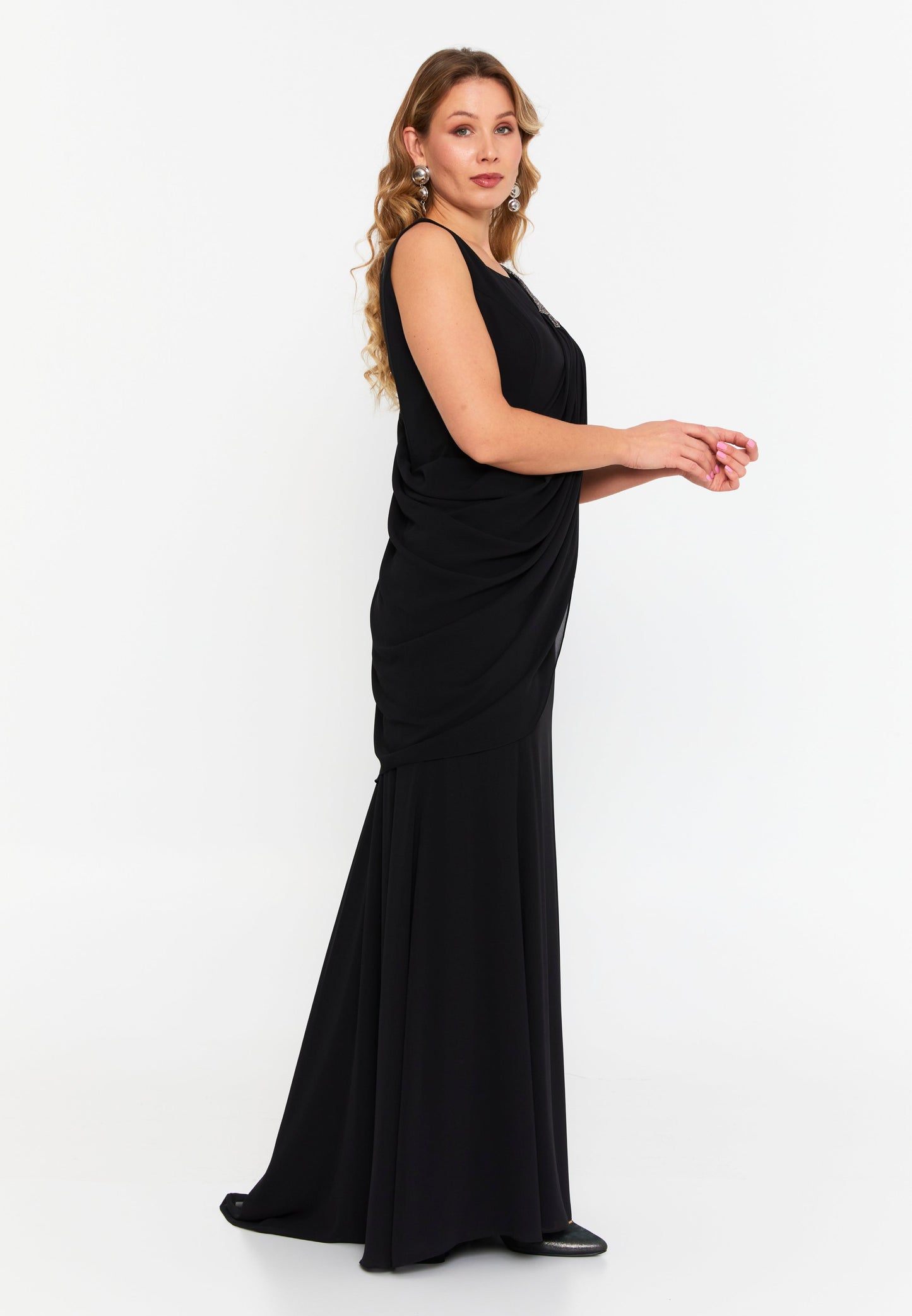 Sleeveless Maxi Viscose Column Plus Size Wedding Guest Dress Black - Unit Price: 125$