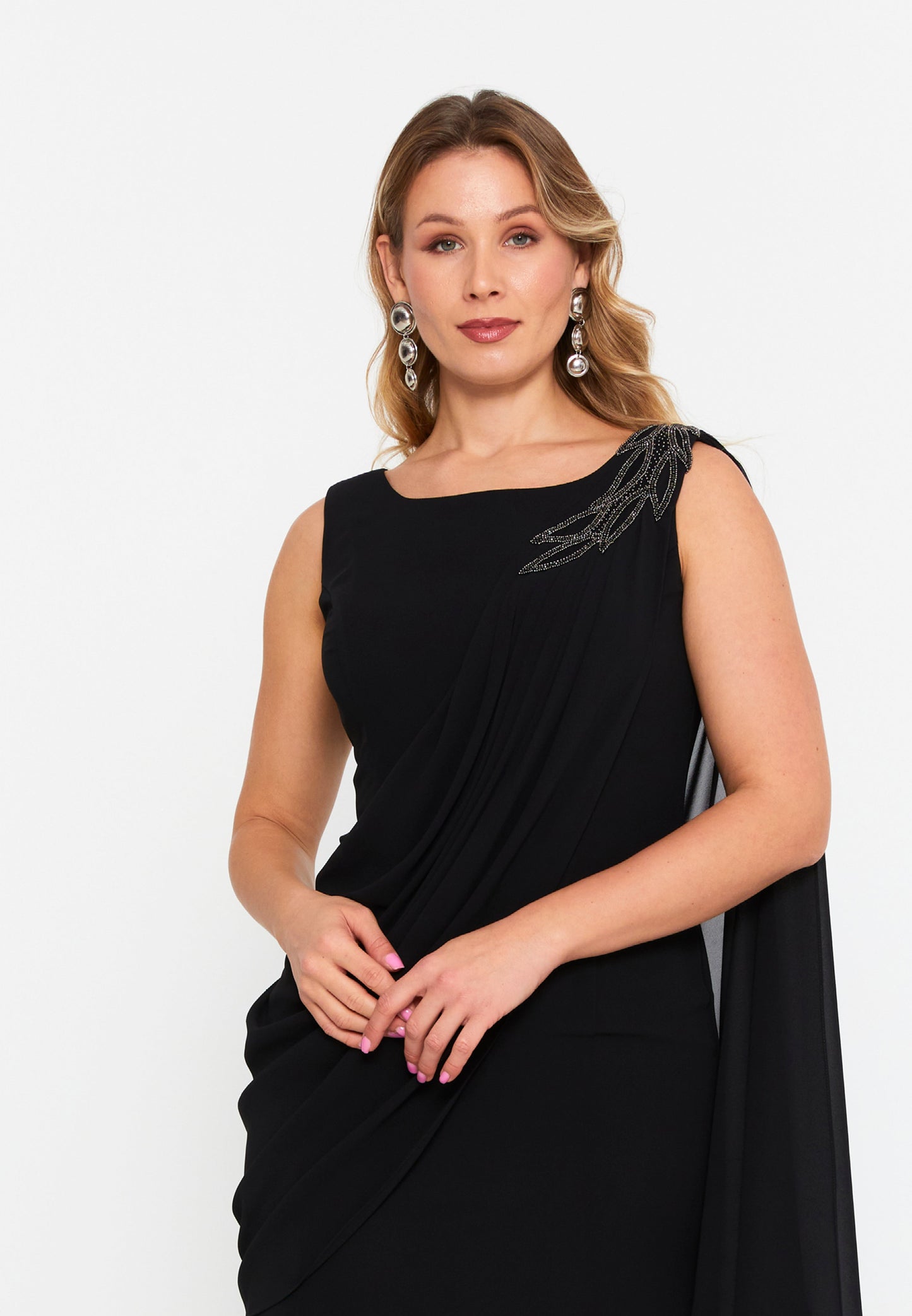 Sleeveless Maxi Viscose Column Plus Size Wedding Guest Dress Black - Unit Price: 125$