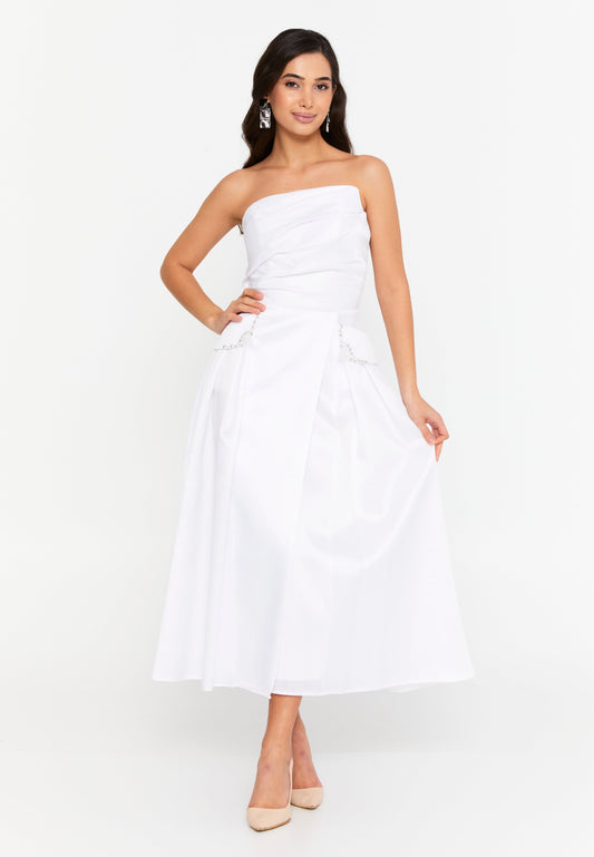 Strapless Midi Polyester Column Regular Cocktail Dress Ecru - Unit Price: 100$