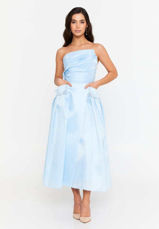 Strapless Midi Polyester Column Regular Cocktail Dress Blue - Unit Price: 100$