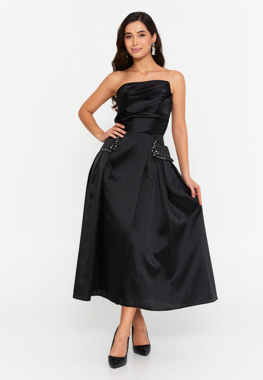 Strapless Midi Polyester Column Regular Cocktail Dress Black - Unit Price: 100$