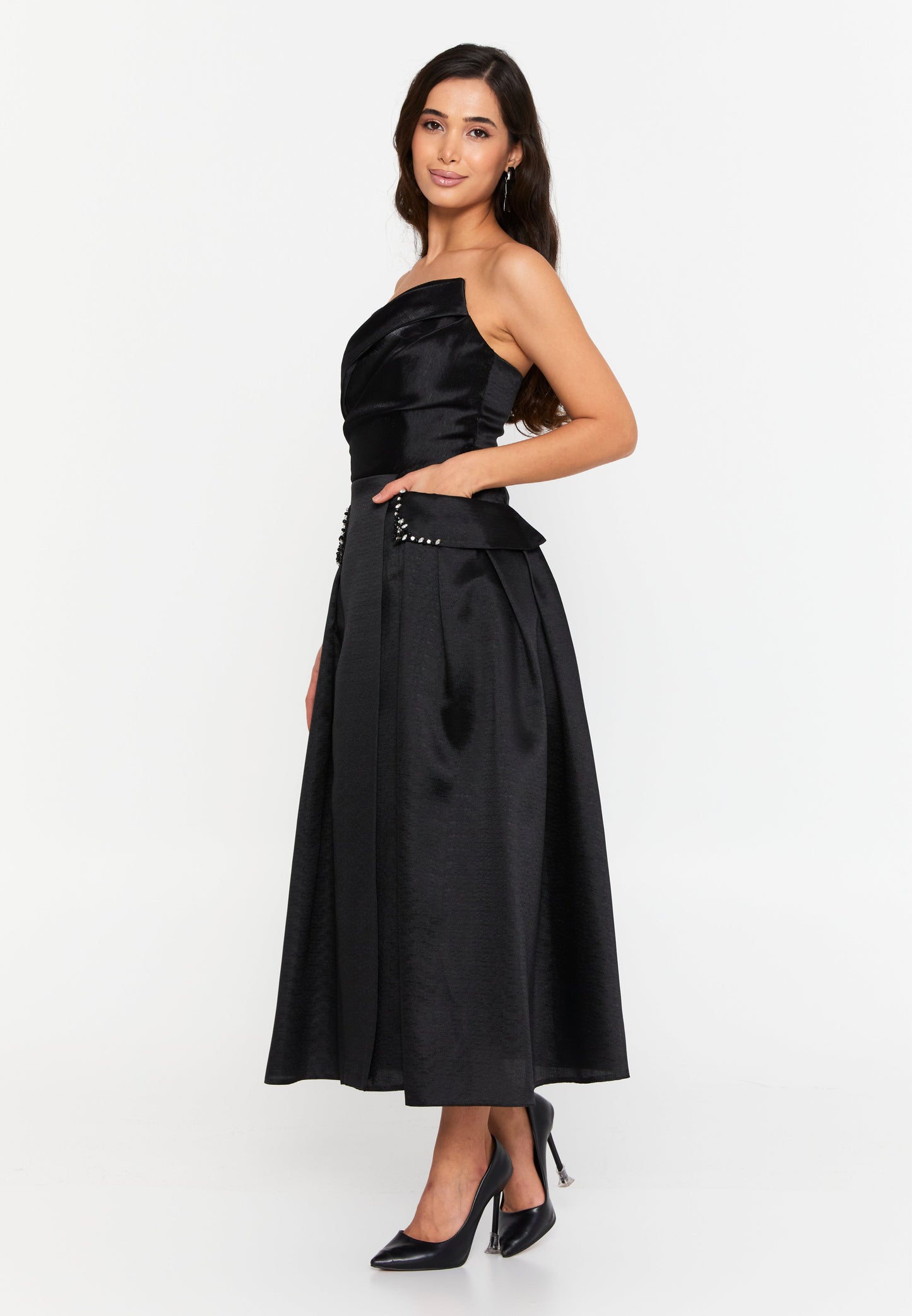 Strapless Midi Polyester Column Regular Cocktail Dress Black - Unit Price: 100$