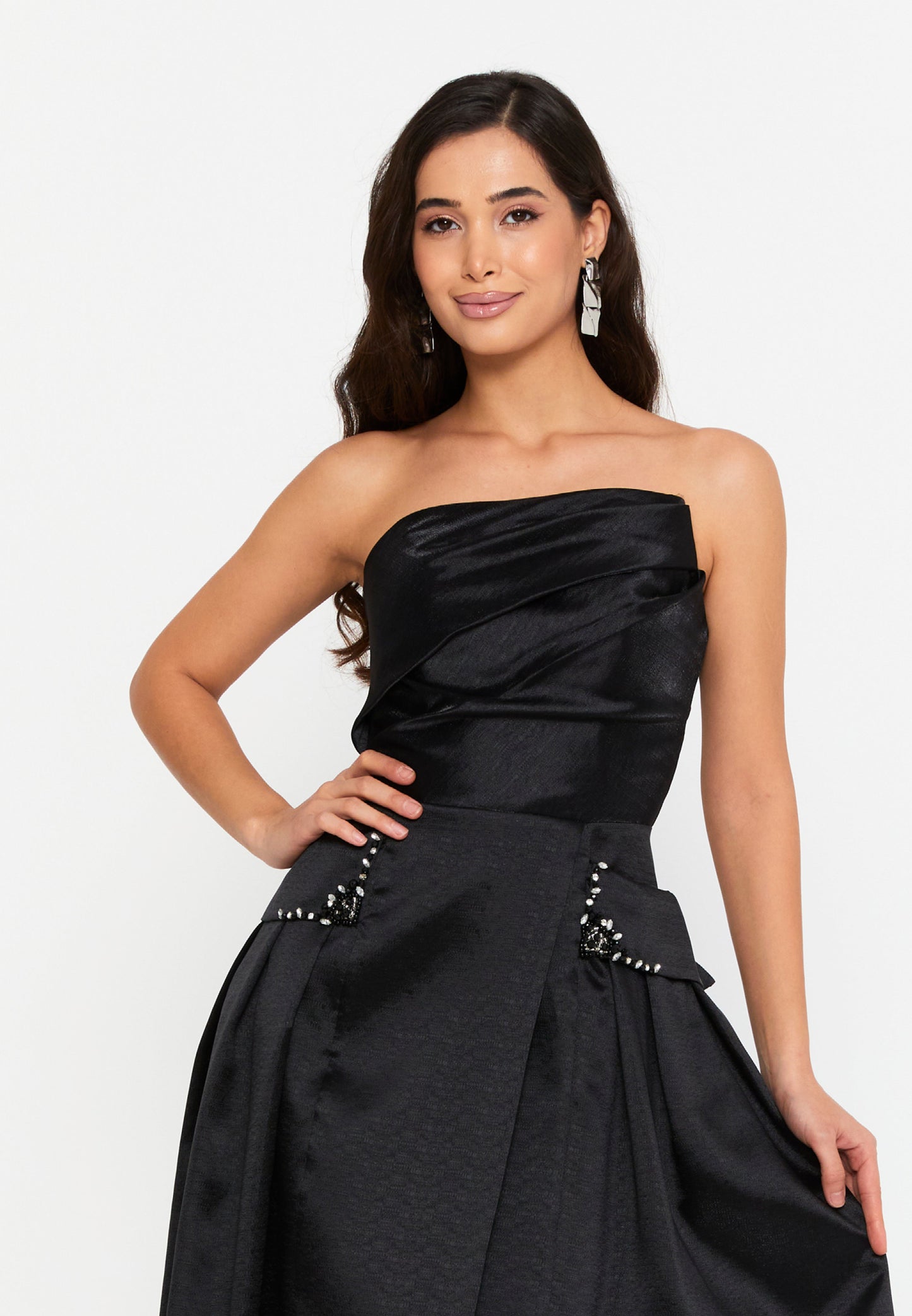 Strapless Midi Polyester Column Regular Cocktail Dress Black - Unit Price: 100$