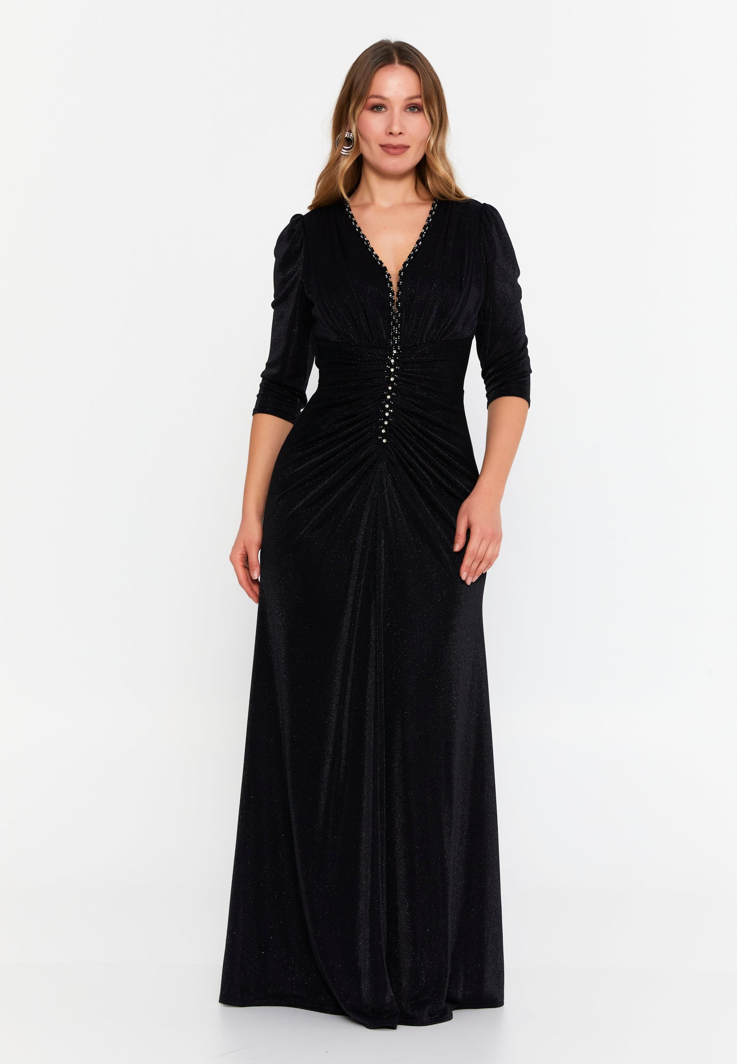 Mid-Length Maxi Lycra Bodycon Plus Size Wedding Guest Dress Black - Unit Price: 121$