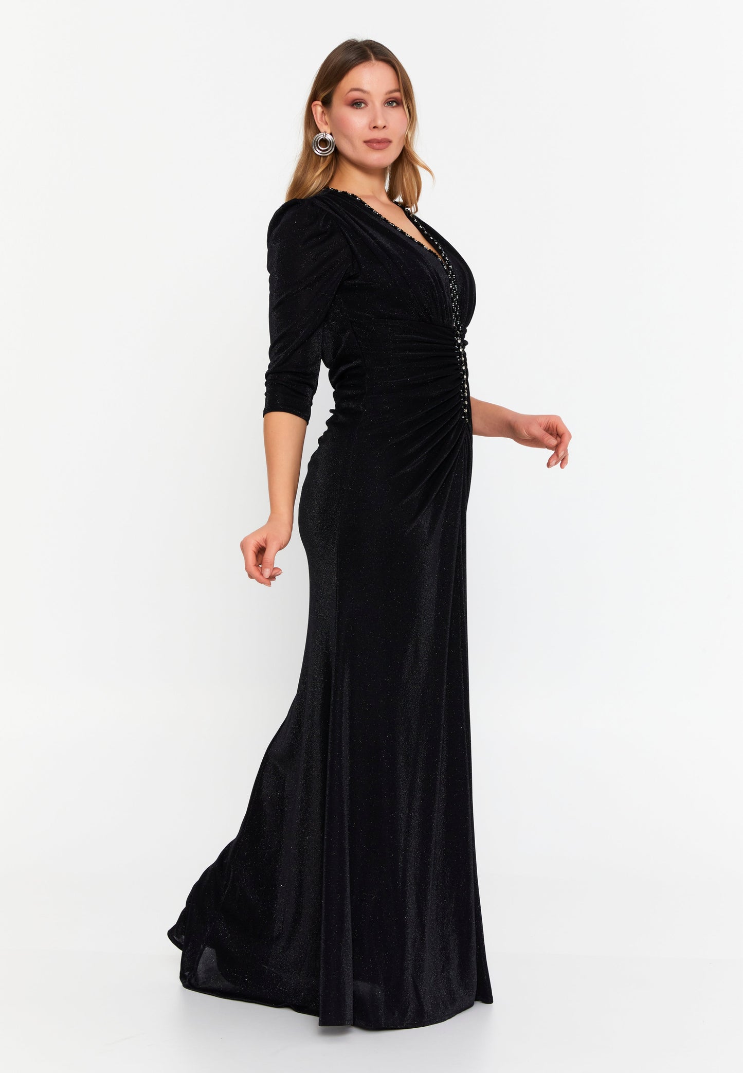 Mid-Length Maxi Lycra Bodycon Plus Size Wedding Guest Dress Black - Unit Price: 121$