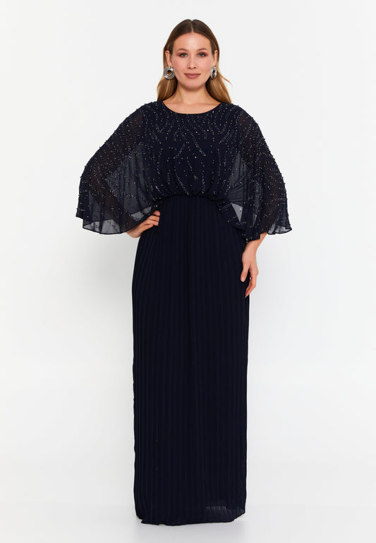 Mid-Length Maxi Chiffon Column Plus Size Evening Dress Navy - Unit Price: 136$