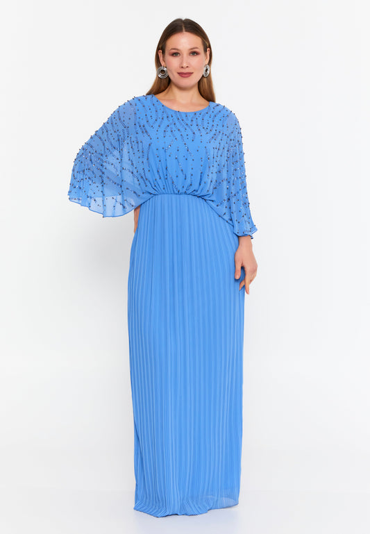 Mid-Length Maxi Chiffon Column Plus Size Evening Dress Blue - Unit Price: 136$