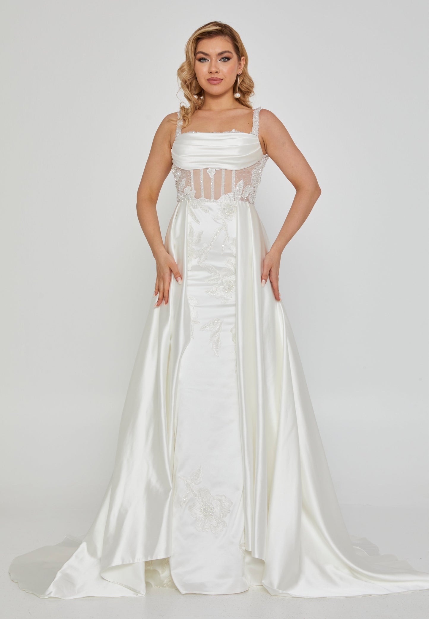 Sleeveless Maxi Satin Regular Wedding Dress Off White - Unit Price: 955$