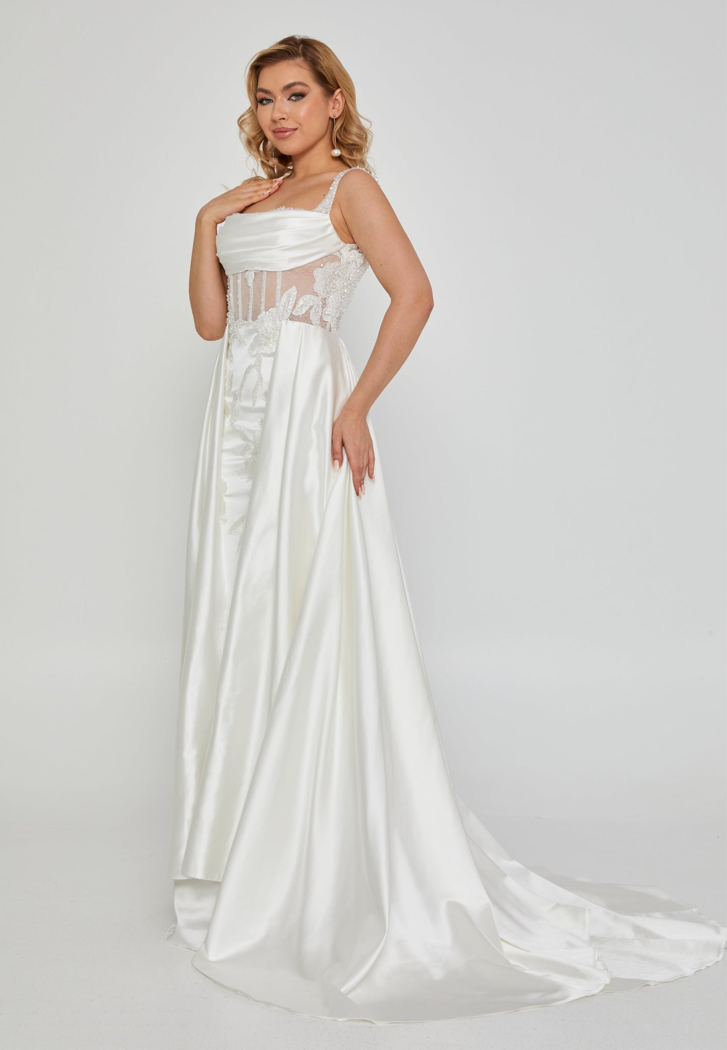 Sleeveless Maxi Satin Regular Wedding Dress Off White - Unit Price: 955$