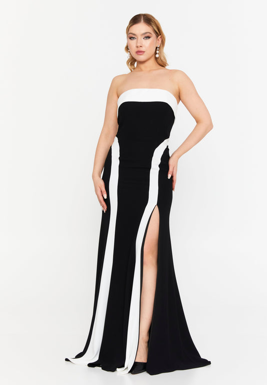 Strapless Maxi Viscose Mermaid Regular Wedding Guest Dress Black-White - Unit Price:136$