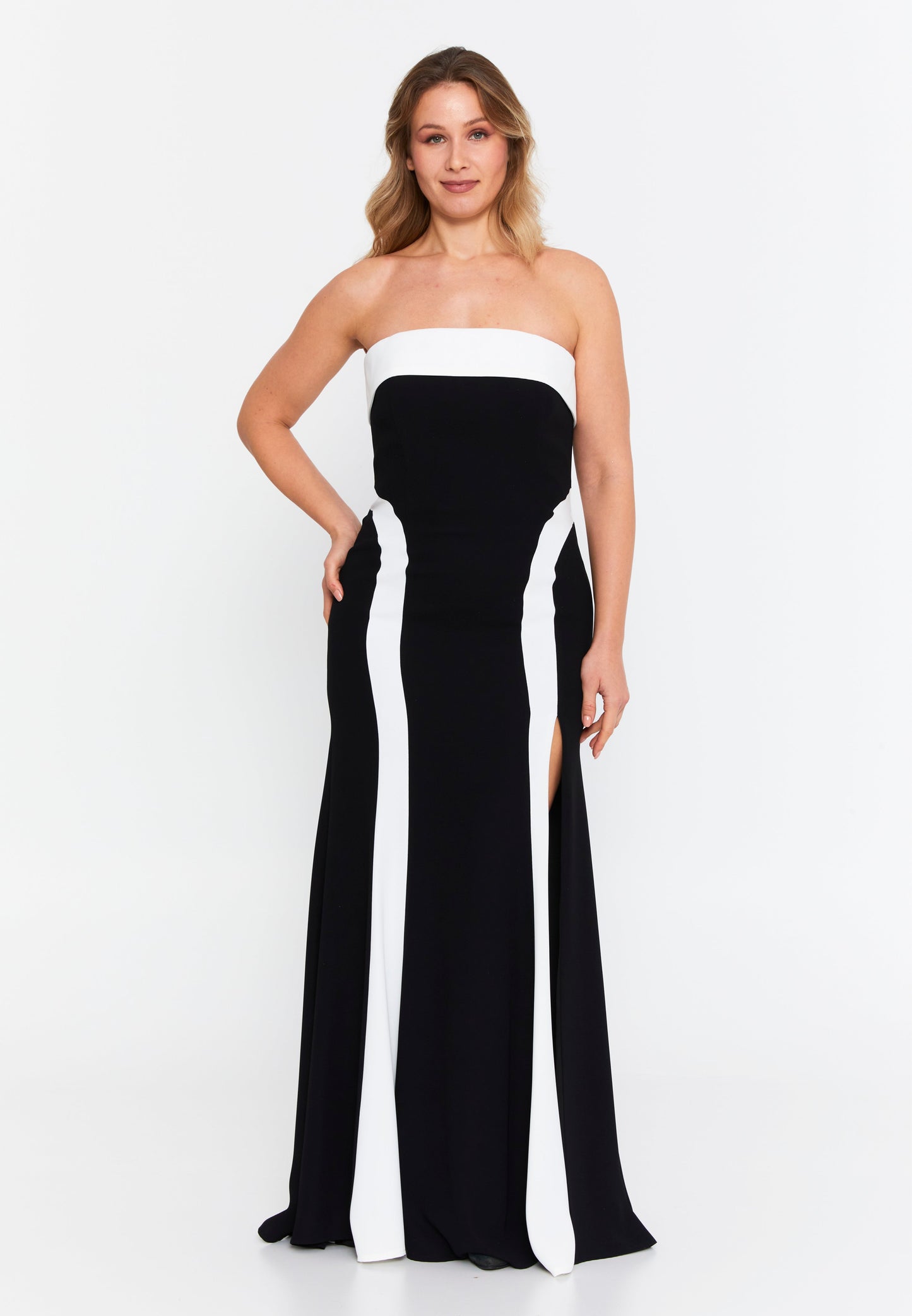 Strapless Maxi Viscose Mermaid Plus Size Wedding Guest Dress Black-White - Unit Price: 138$