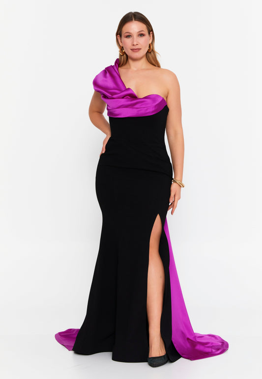 One Shoulder Maxi Viscose Mermaid Plus Size Evening Dress Black-Plum - Unit Price: 201$