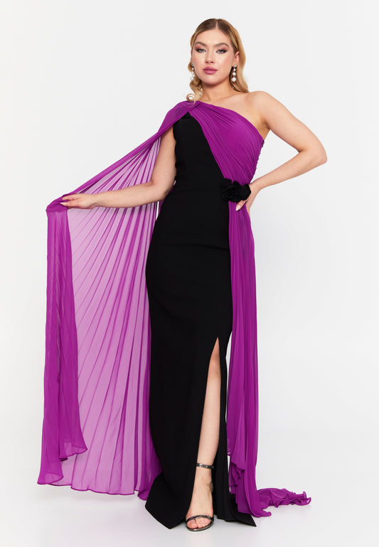 One Shoulder Maxi Viscose Mermaid Regular Wedding Guest Dress Black-Plum - Unit Price:185$