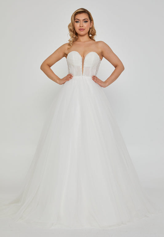 Strapless Maxi Tulle Regular Wedding Dress Off White - Unit Price: 928$