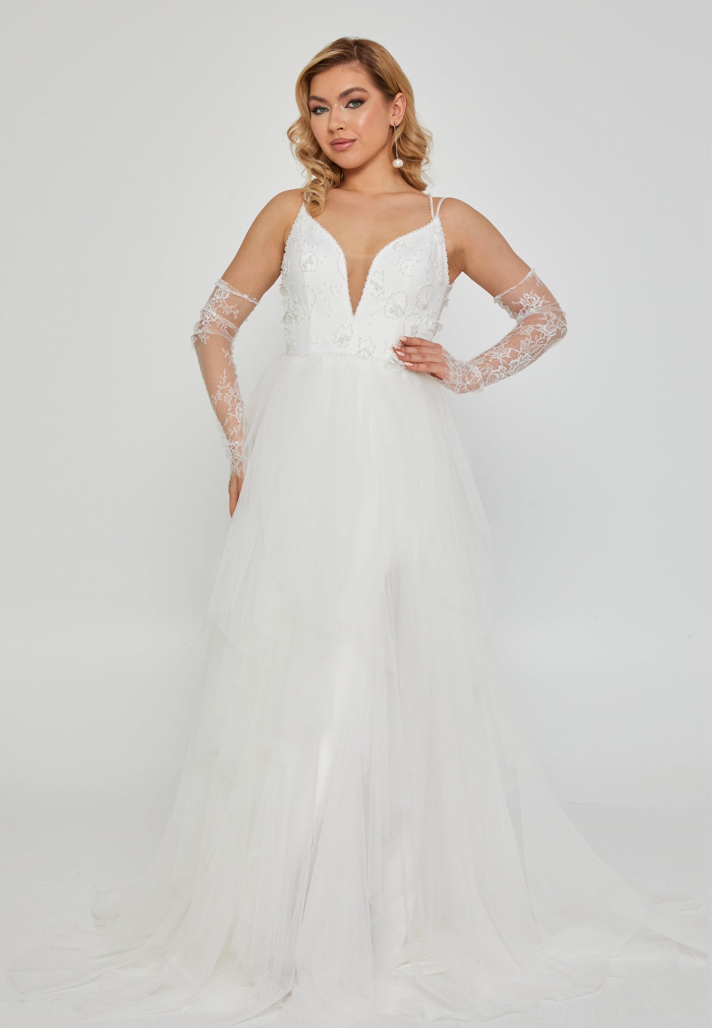 Off Shoulder Maxi Tulle Regular Wedding Dress Off White - Unit Price: 1050$