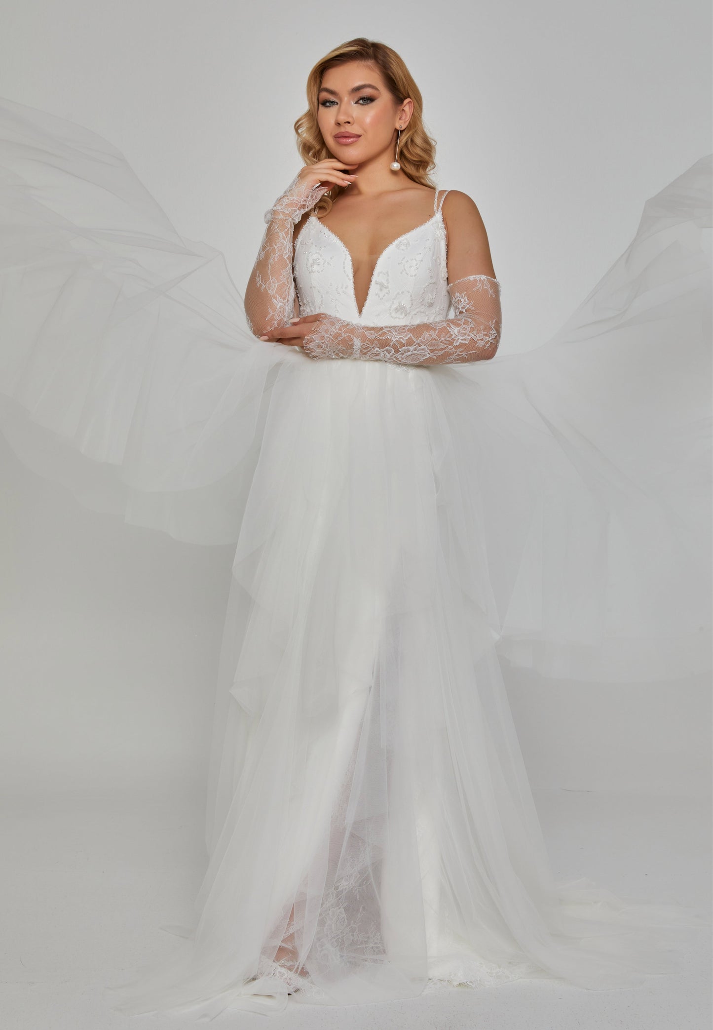 Off Shoulder Maxi Tulle Regular Wedding Dress Off White - Unit Price: 1050$