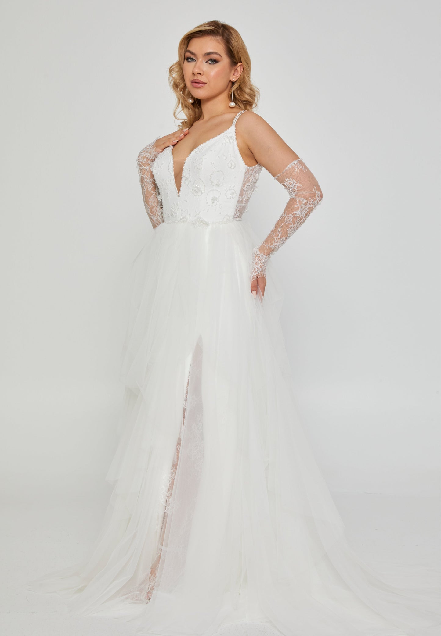 Off Shoulder Maxi Tulle Regular Wedding Dress Off White - Unit Price: 1050$