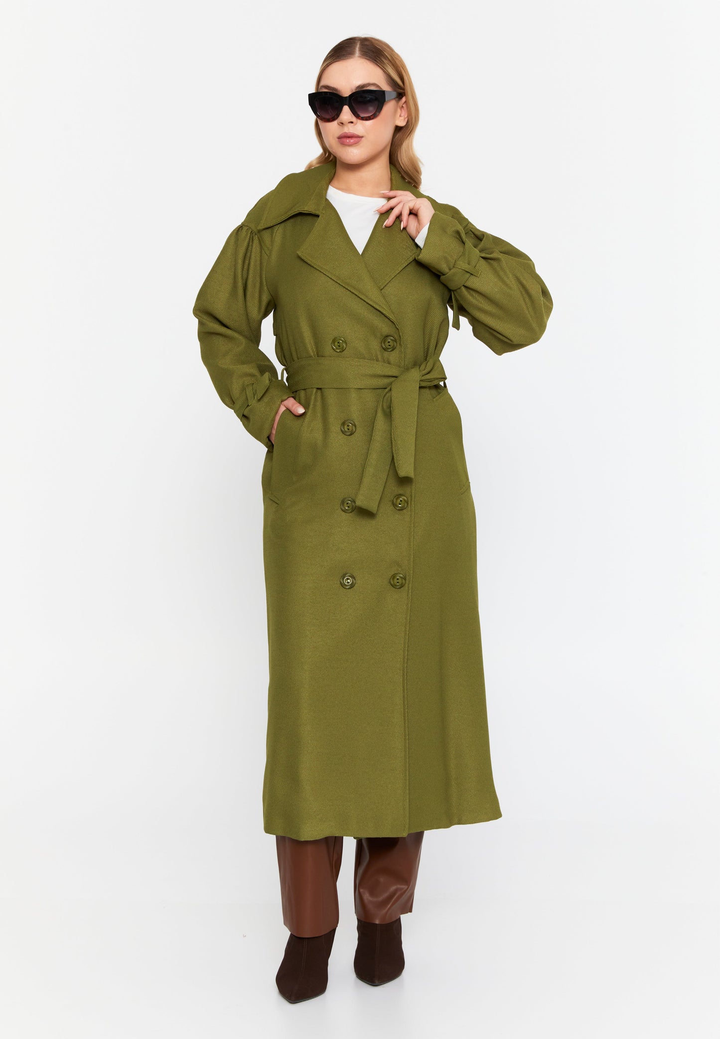 Long Sleeve Regular Trenchcoat Oil Green - Unit Price: 61$