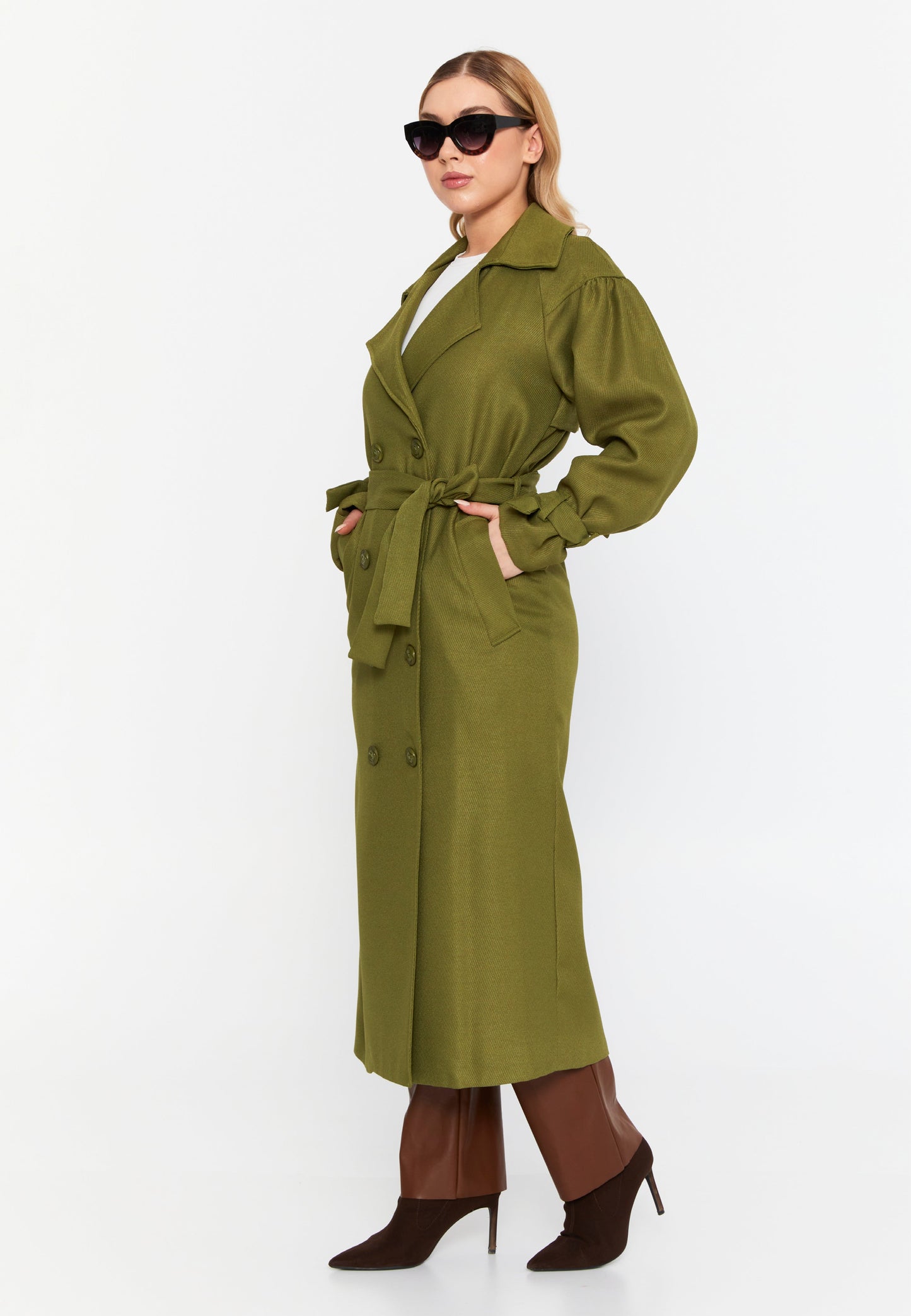 Long Sleeve Regular Trenchcoat Oil Green - Unit Price: 61$