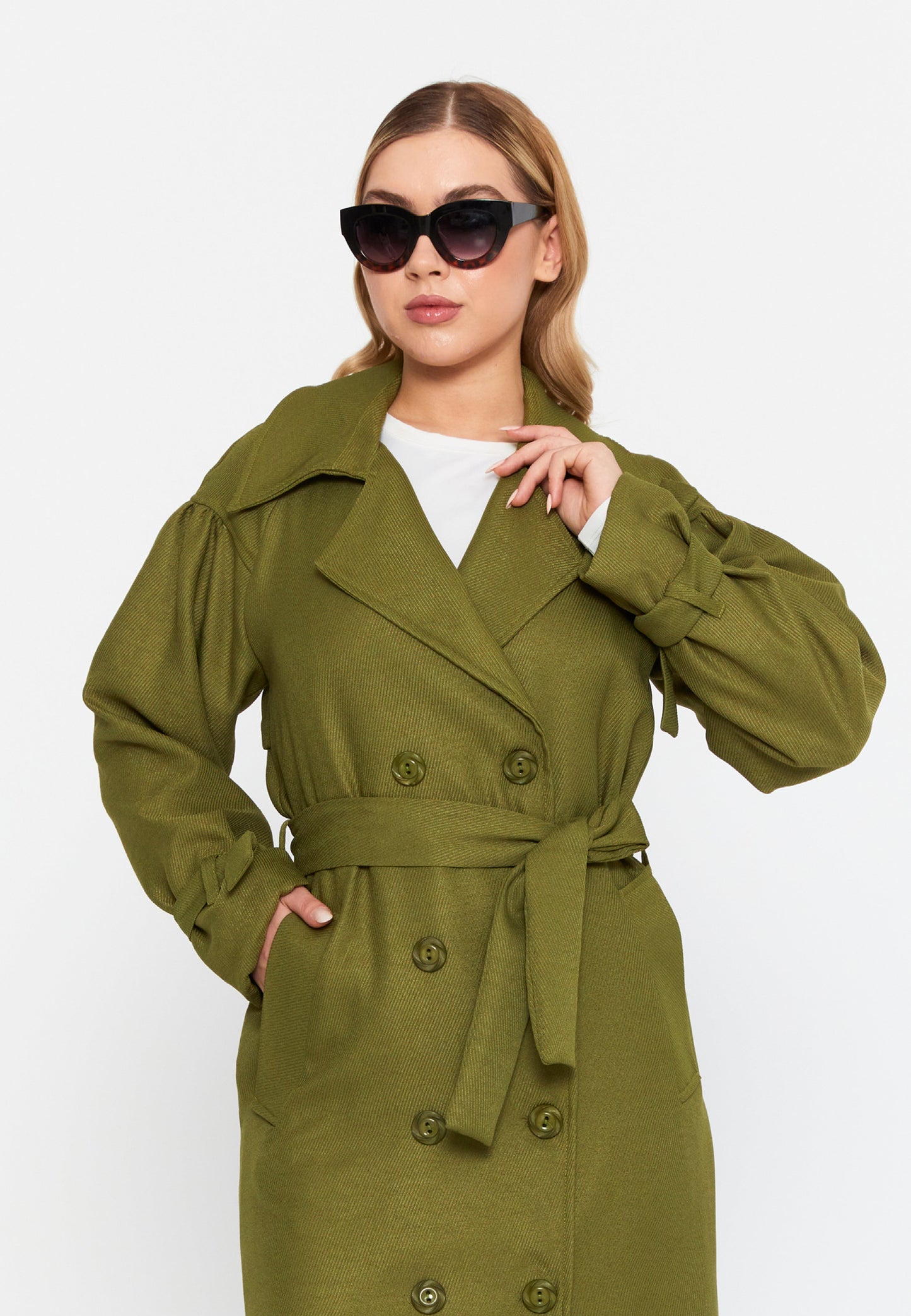 Long Sleeve Regular Trenchcoat Oil Green - Unit Price: 61$