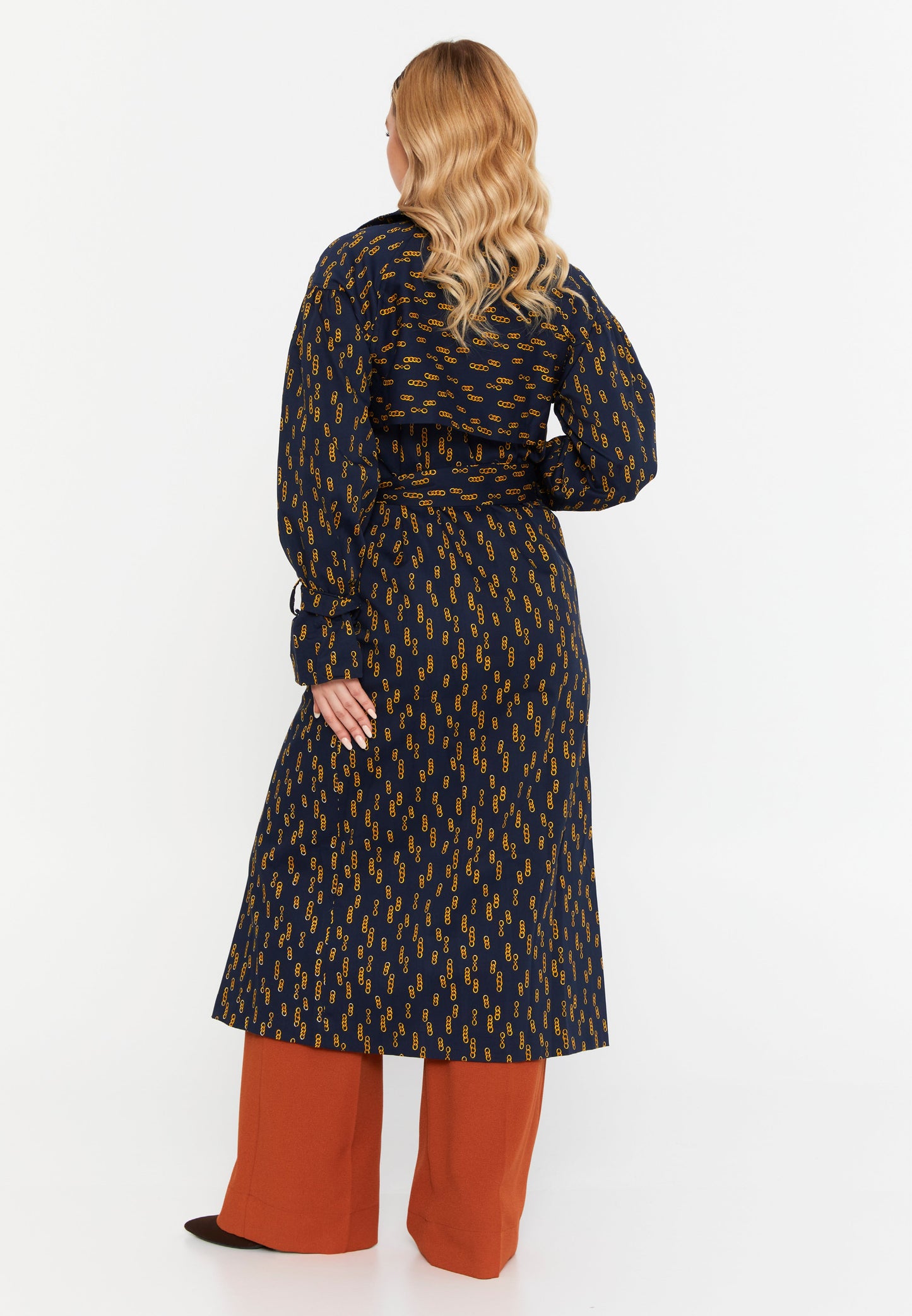 Long Sleeve Regular Trenchcoat Navy-Yellow - Unit Price: 64$