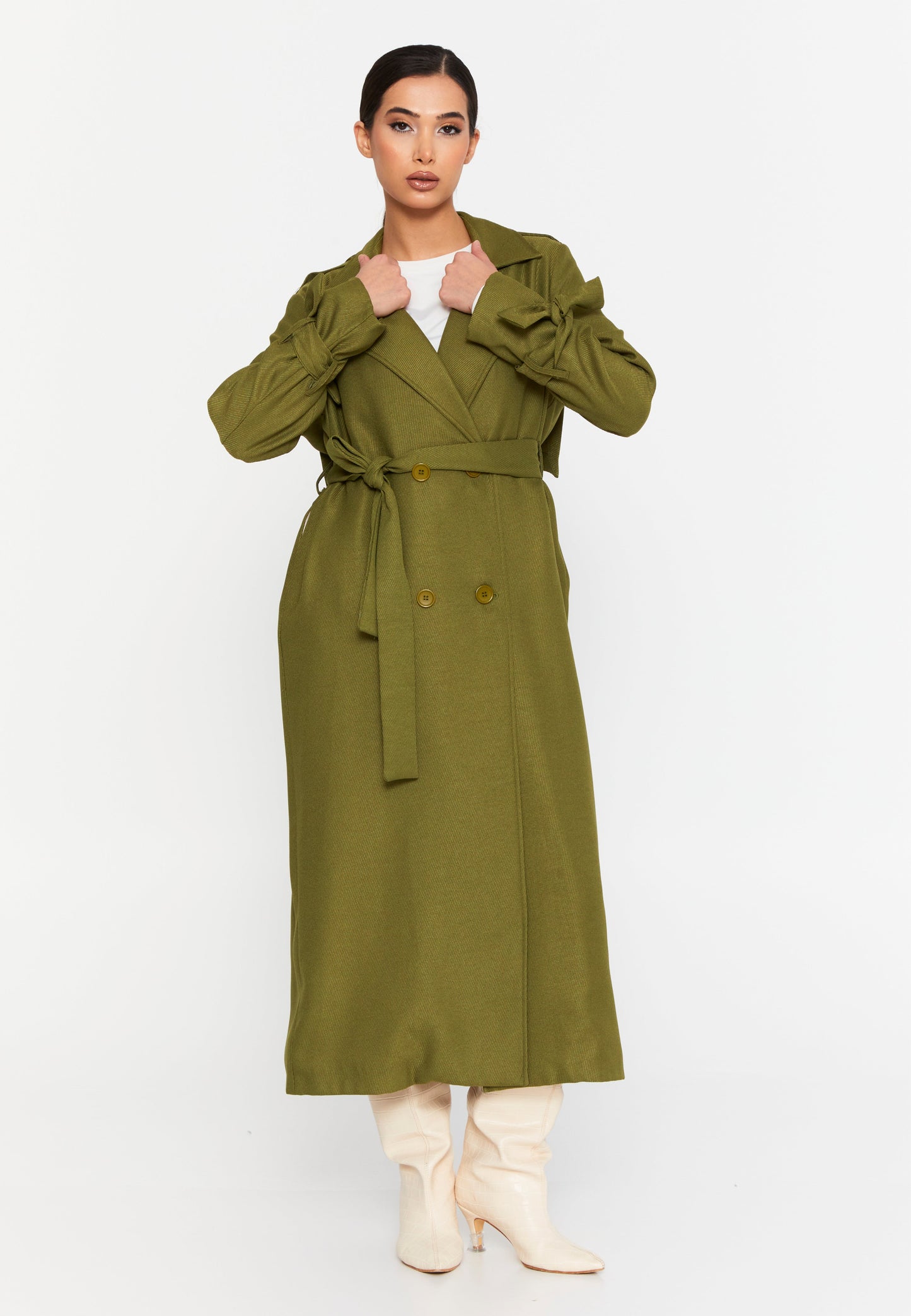 Long Sleeve Regular Trenchcoat Oil Green - Unit Price: 61$