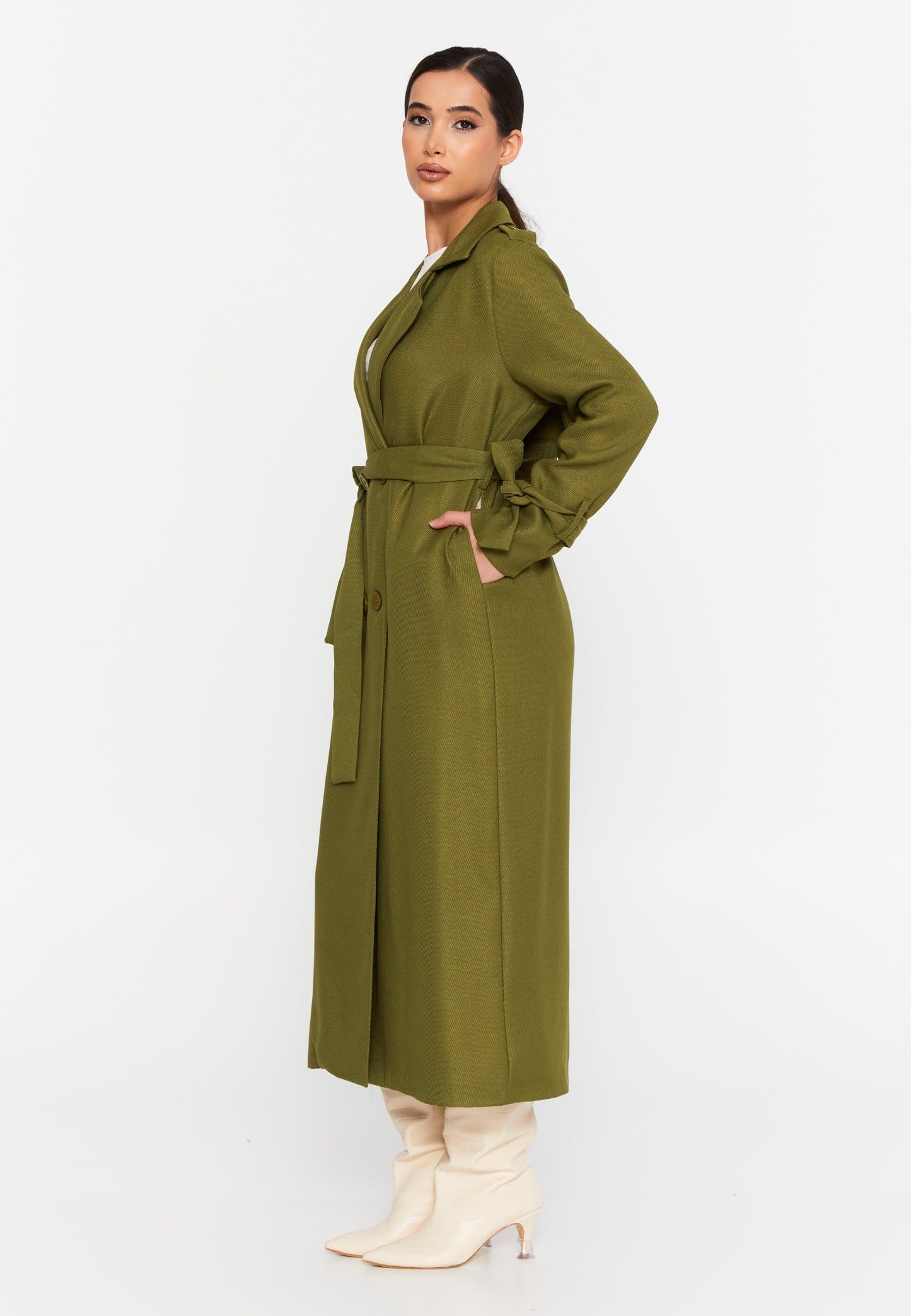 Long Sleeve Regular Trenchcoat Oil Green - Unit Price: 61$