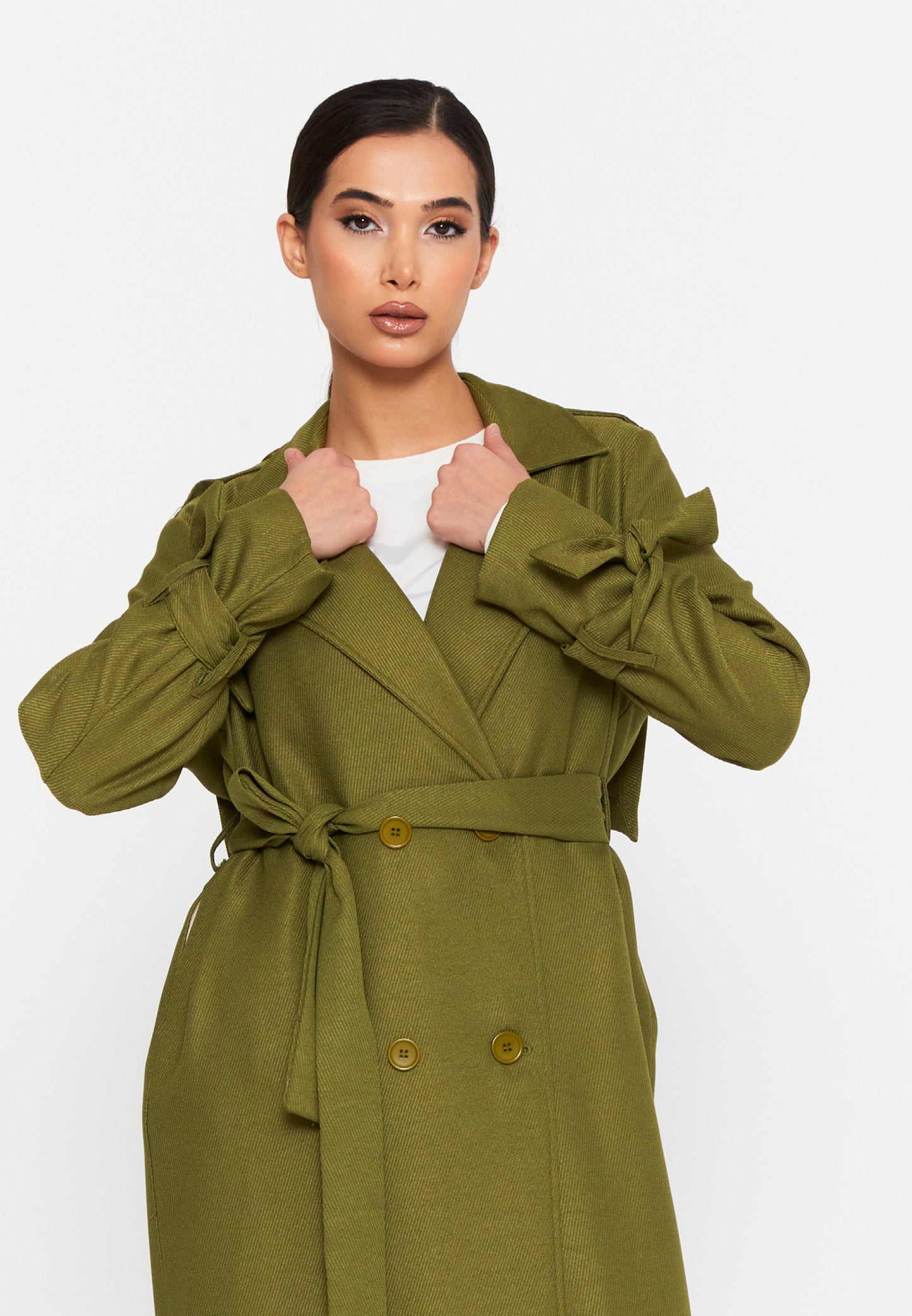 Long Sleeve Regular Trenchcoat Oil Green - Unit Price: 61$