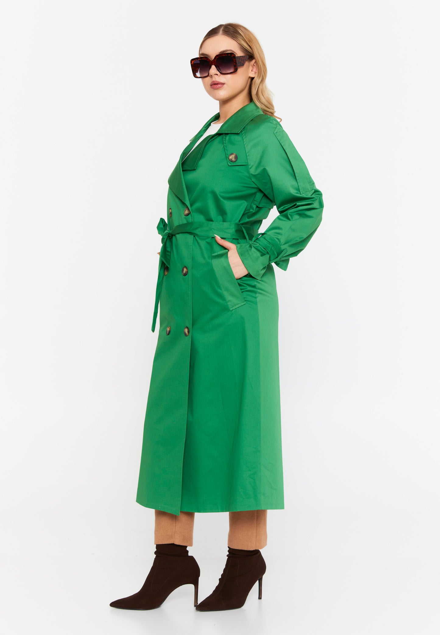 Long Sleeve Regular Trenchcoat Green - Unit Price:64$