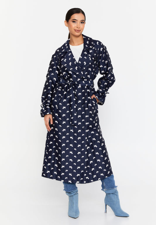 Long Sleeve Regular Trenchcoat Navy-White - Unit Price: 61$