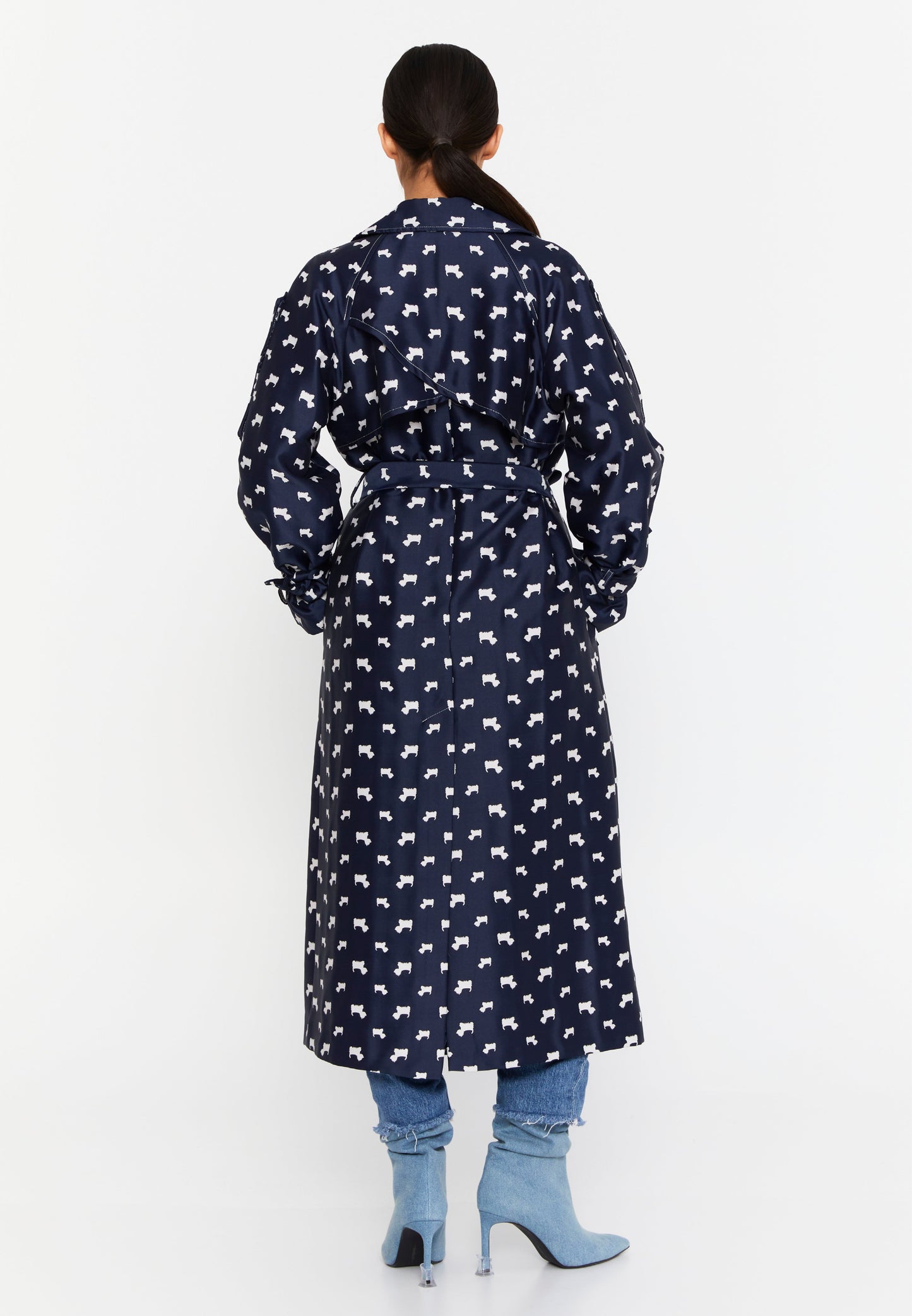 Long Sleeve Regular Trenchcoat Navy-White - Unit Price: 61$