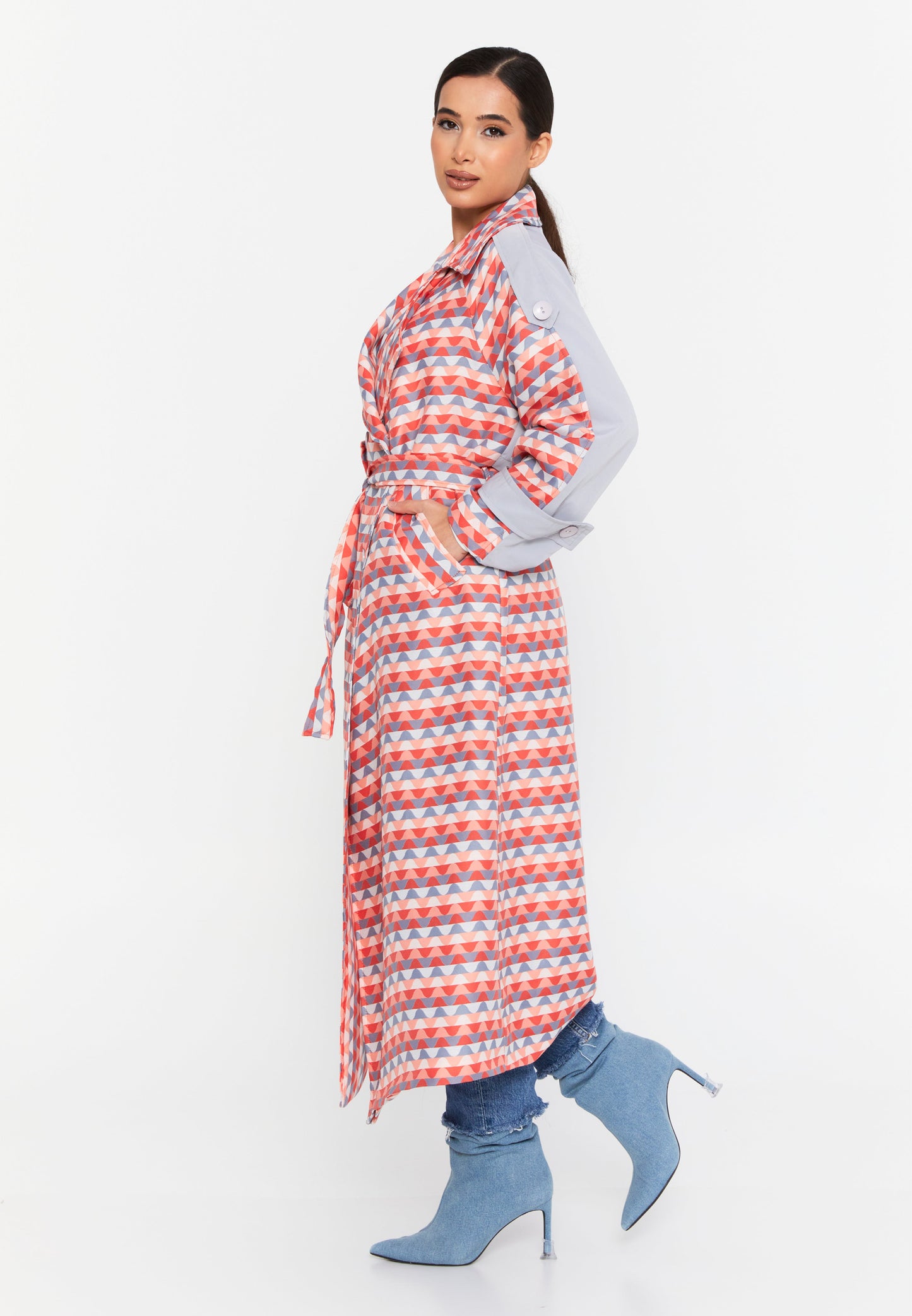 Long Sleeve Regular Trenchcoat Coral-Grey - Unit Price: 73$