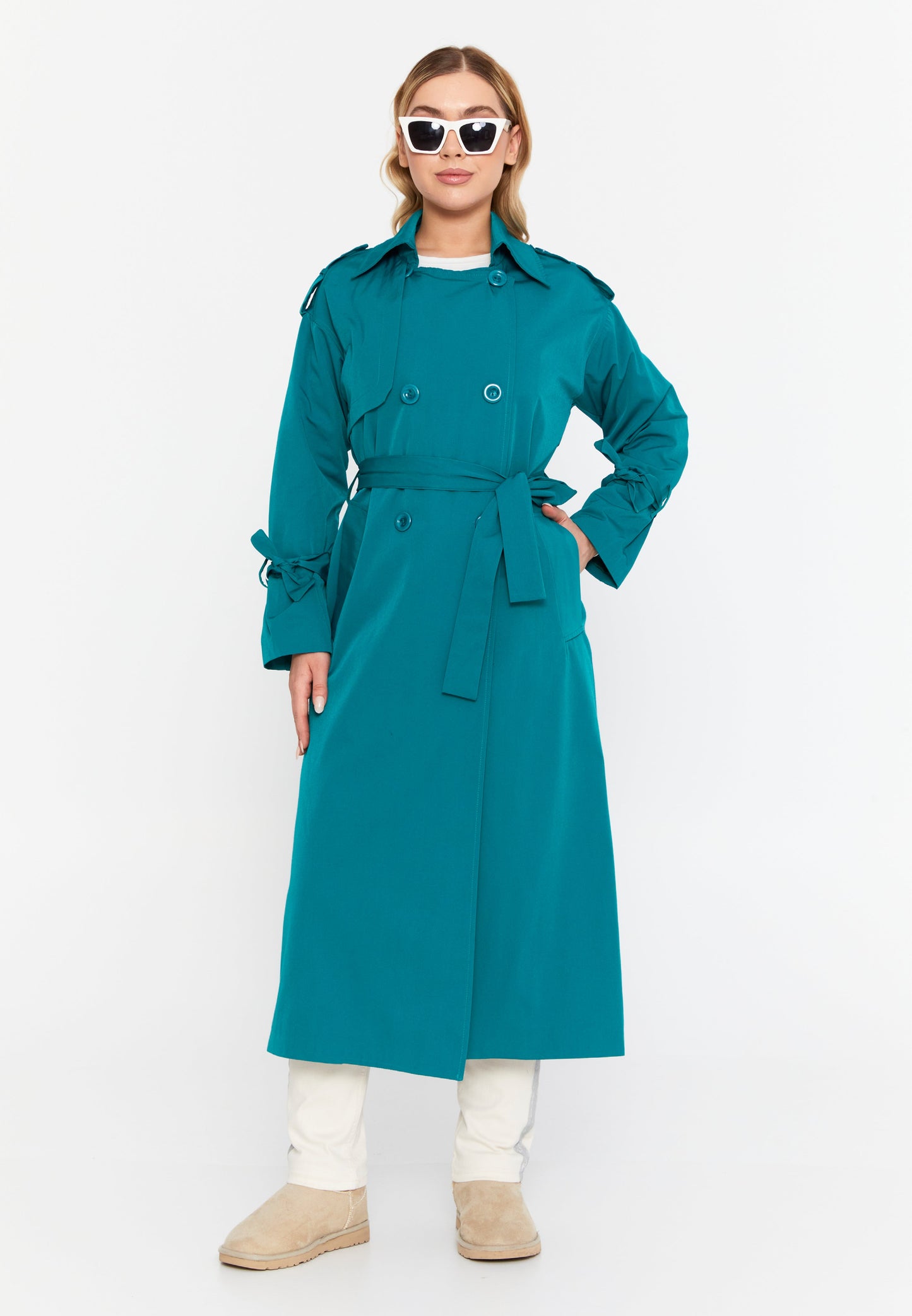 Long Sleeve Regular Trenchcoat Petrol Blue - Unit Price:66$