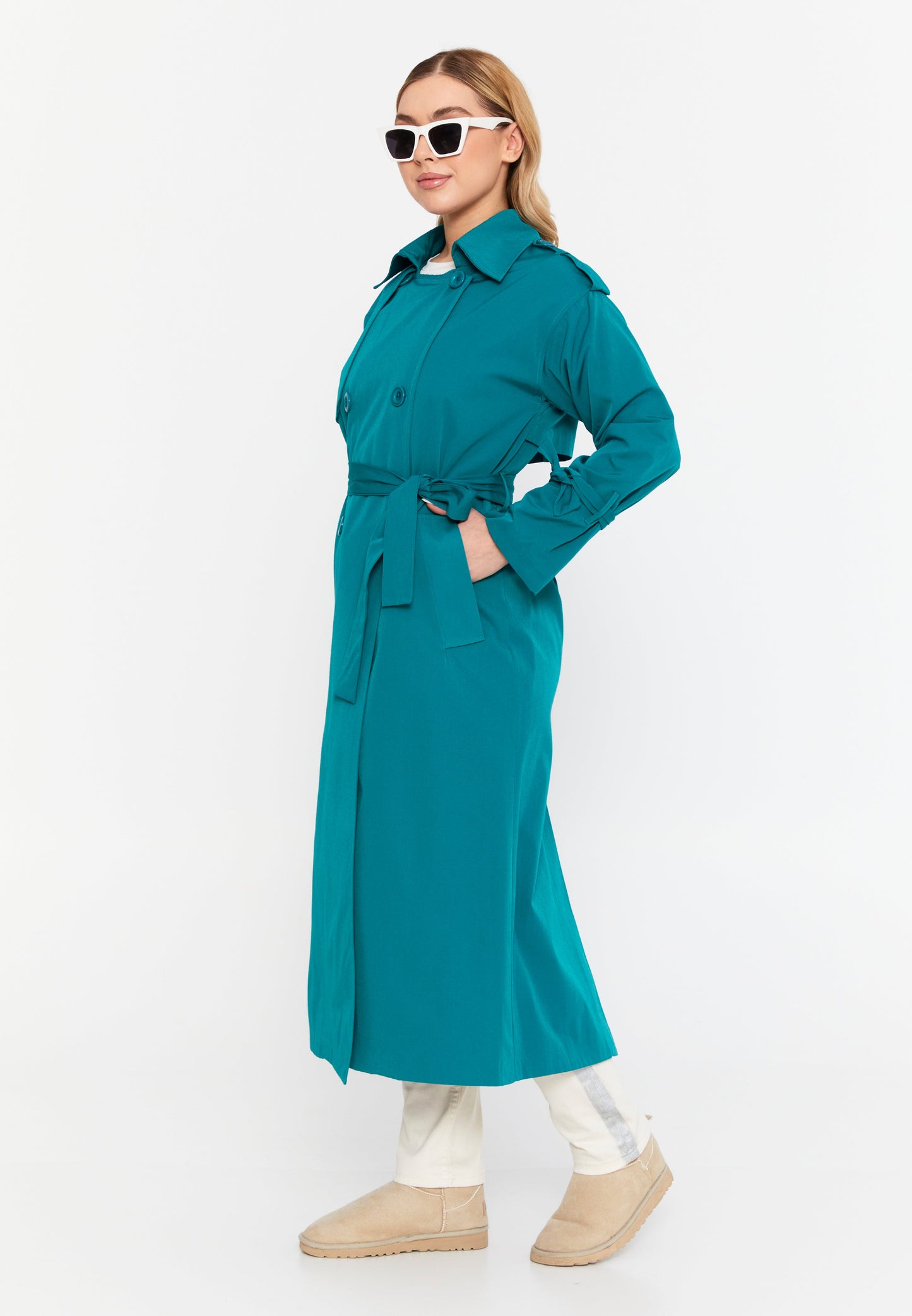 Long Sleeve Regular Trenchcoat Petrol Blue - Unit Price:66$