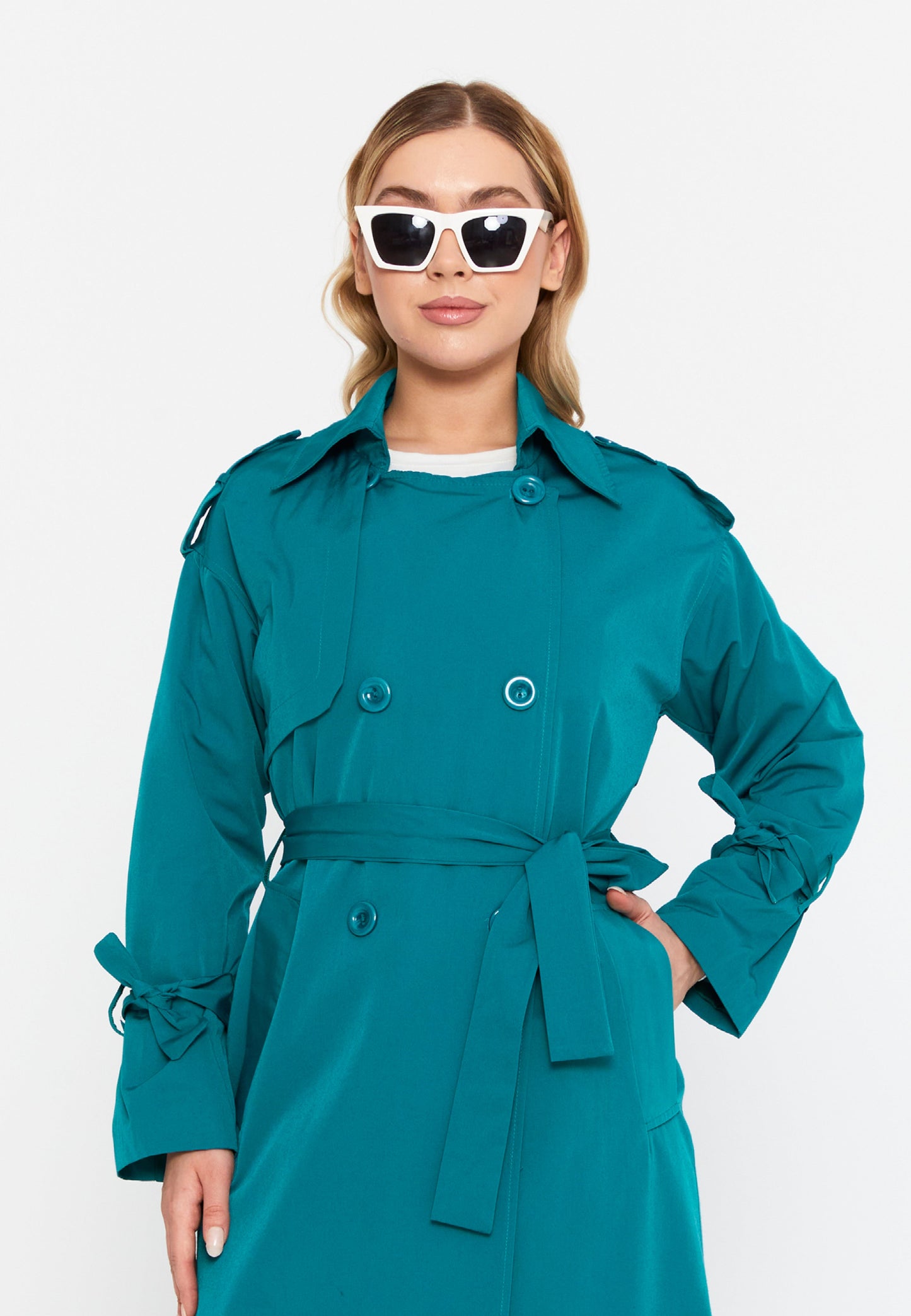 Long Sleeve Regular Trenchcoat Petrol Blue - Unit Price:66$