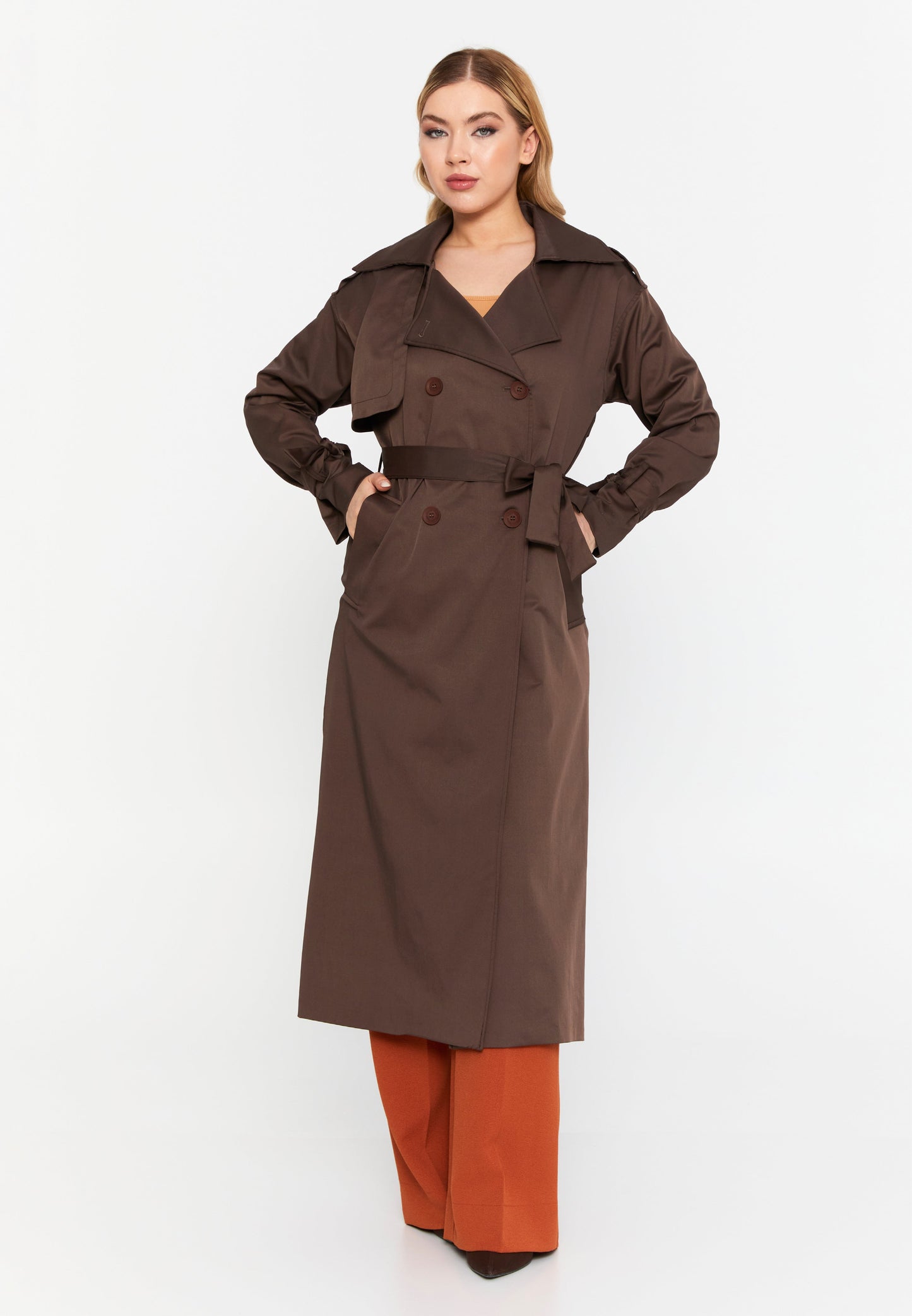 Long Sleeve Regular Trenchcoat Coffee - Unit Price:66$