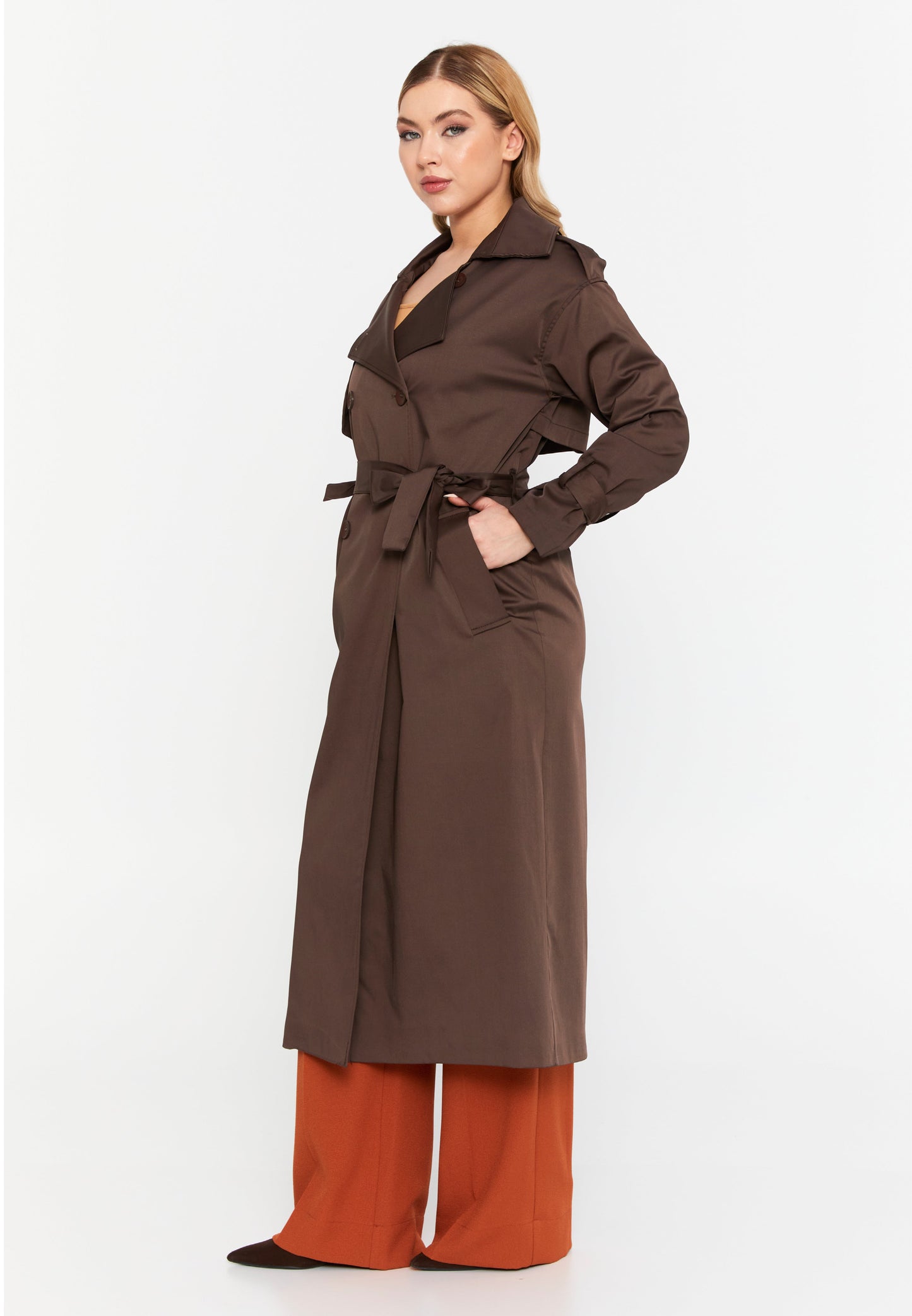 Long Sleeve Regular Trenchcoat Coffee - Unit Price:66$