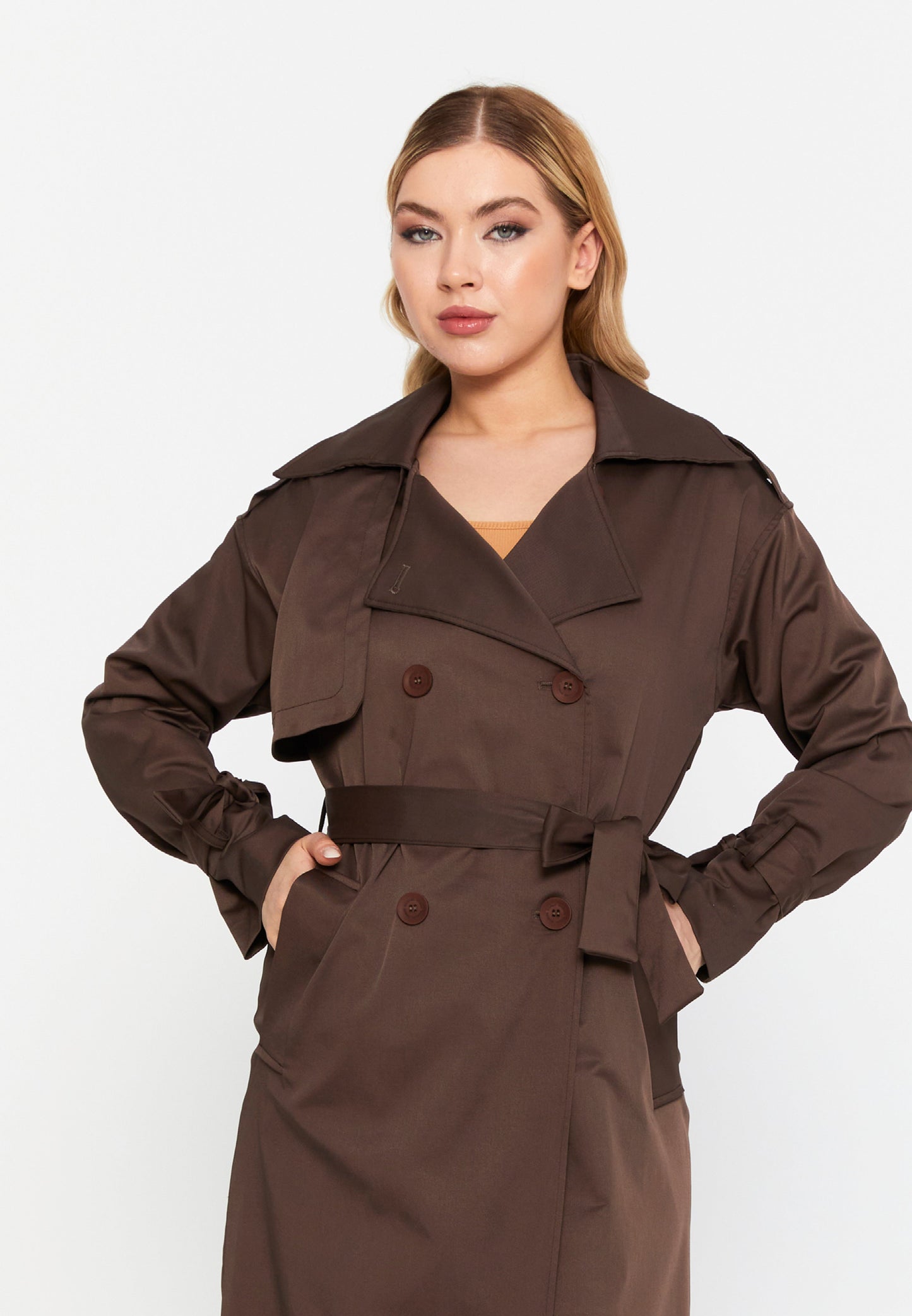 Long Sleeve Regular Trenchcoat Coffee - Unit Price:66$