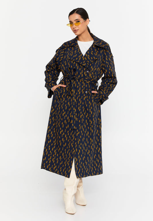 Long Sleeve Regular Trenchcoat Navy-Yellow - Unit Price:69$