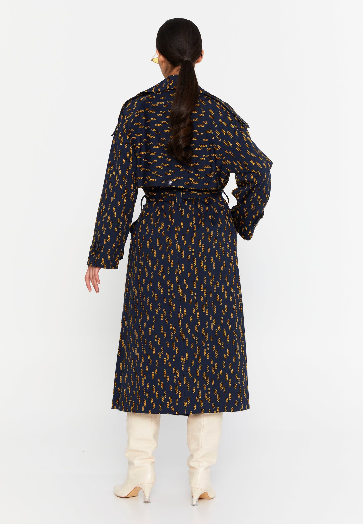 Long Sleeve Regular Trenchcoat Navy-Yellow - Unit Price:69$