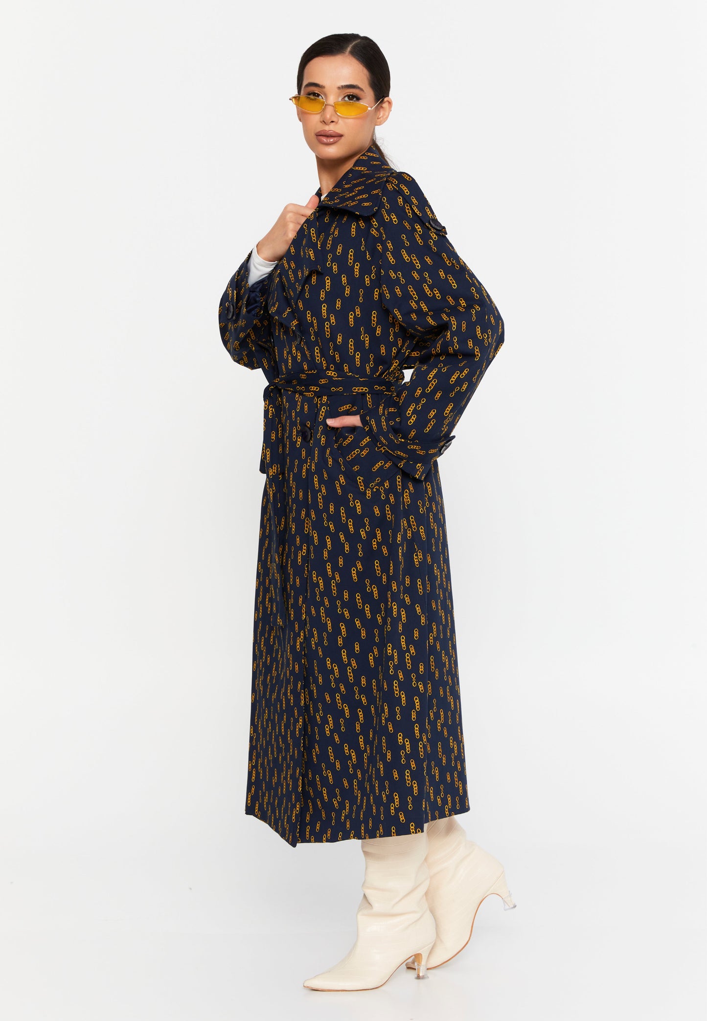 Long Sleeve Regular Trenchcoat Navy-Yellow - Unit Price:69$