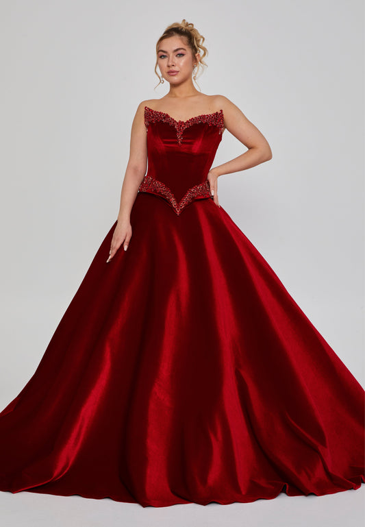 Strapless Maxi Velvet Regular Engagement Dress Red - Unit Price: 695$