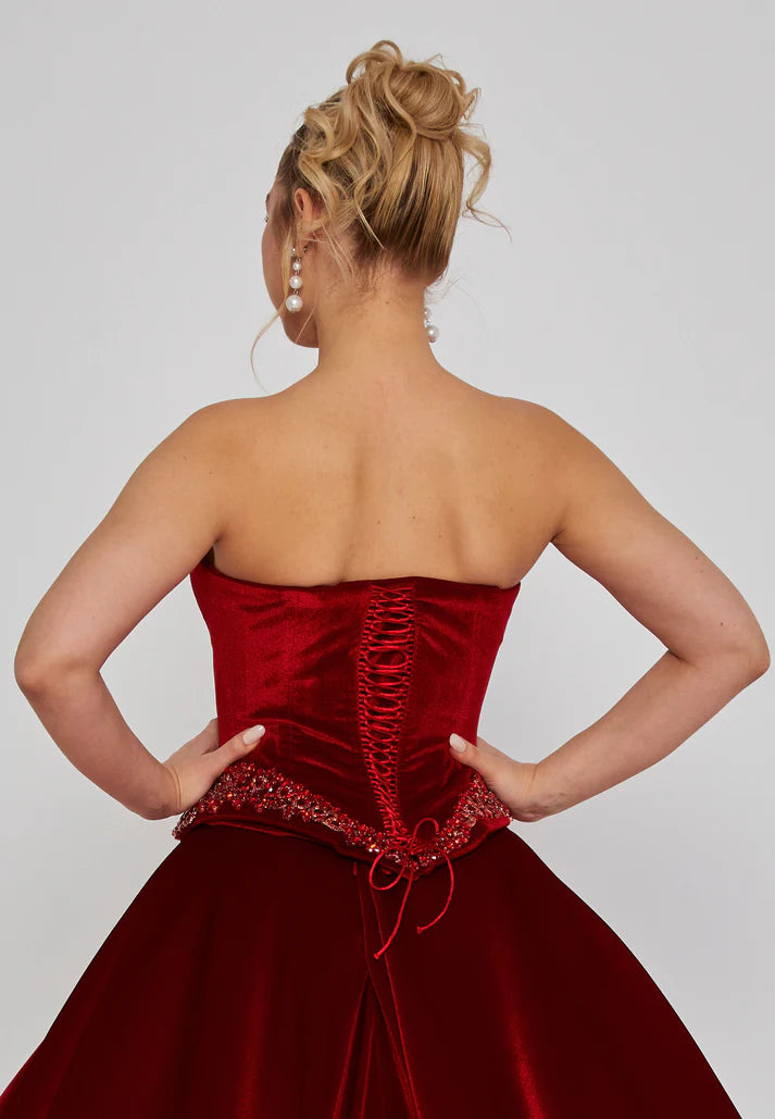 Strapless Maxi Velvet Regular Engagement Dress Red - Unit Price: 695$